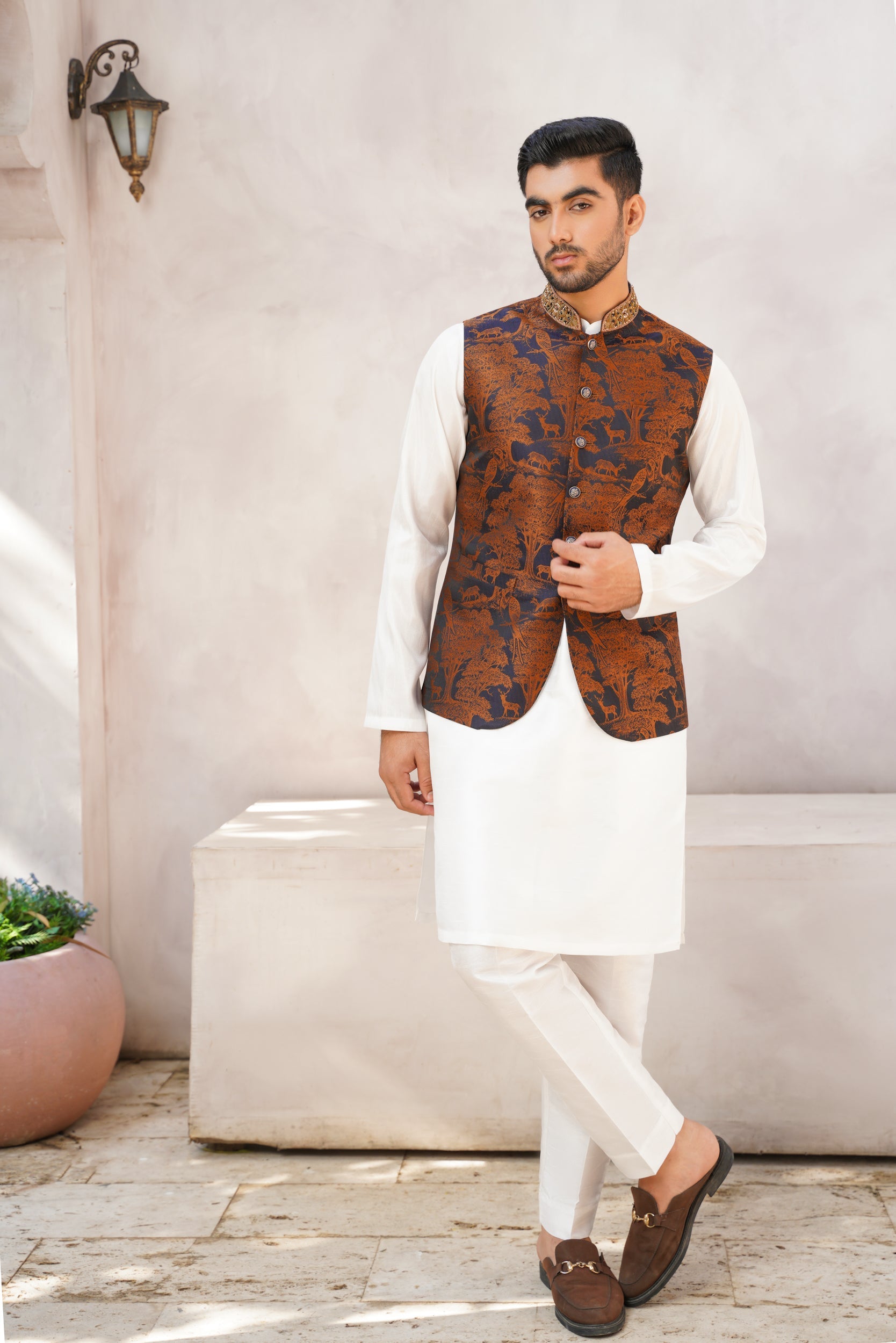 Indigo hazel hand embellished waistcoat