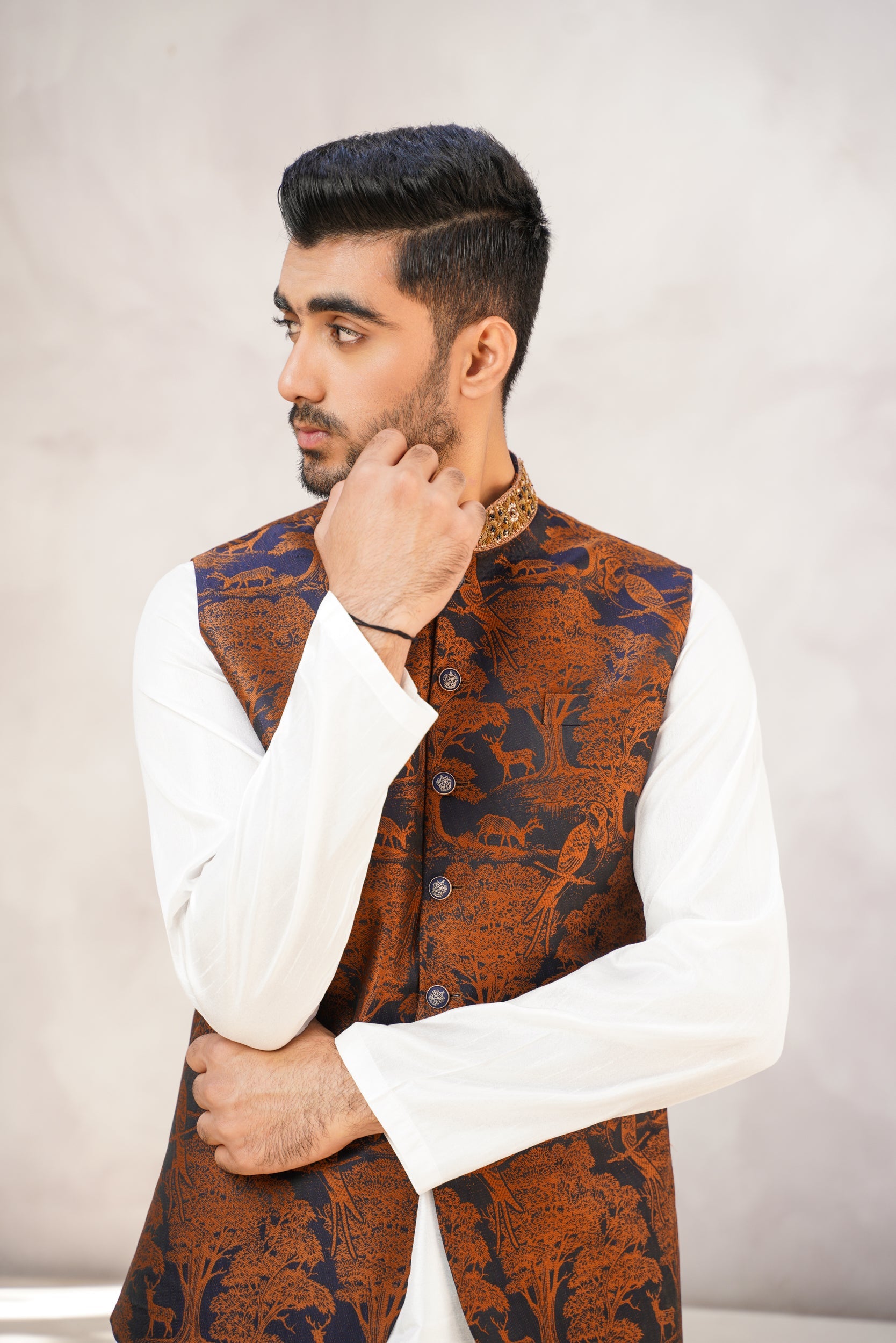 Indigo hazel hand embellished waistcoat