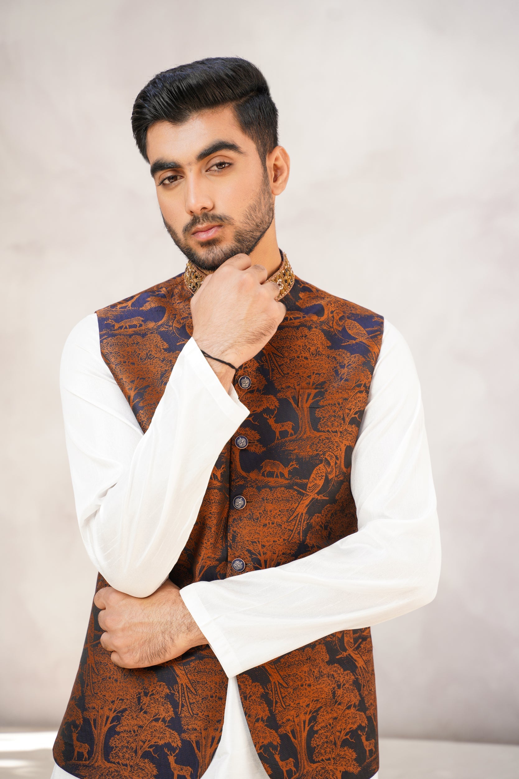 Indigo hazel hand embellished waistcoat