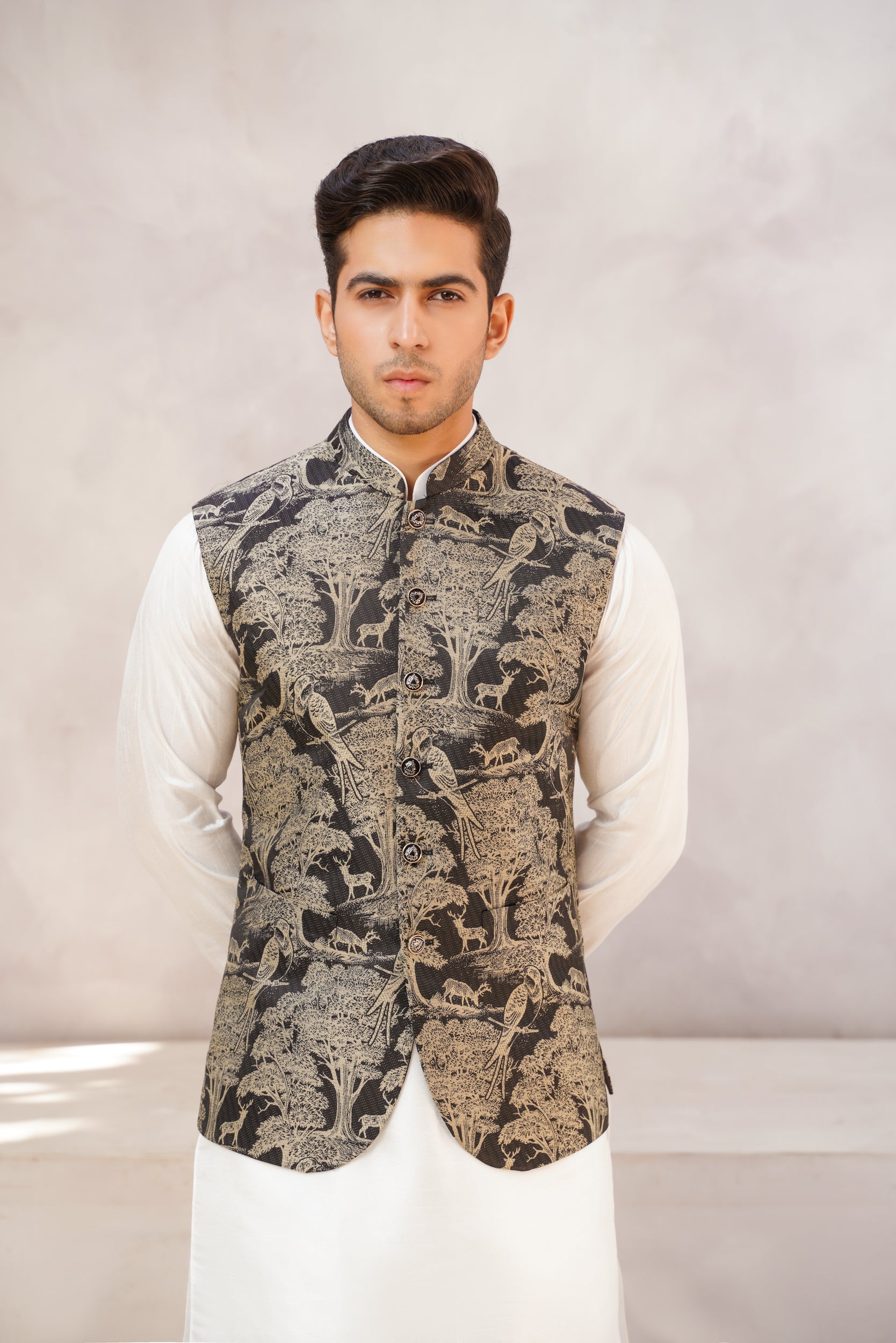 Pictorial Embroidered black base waistcoat