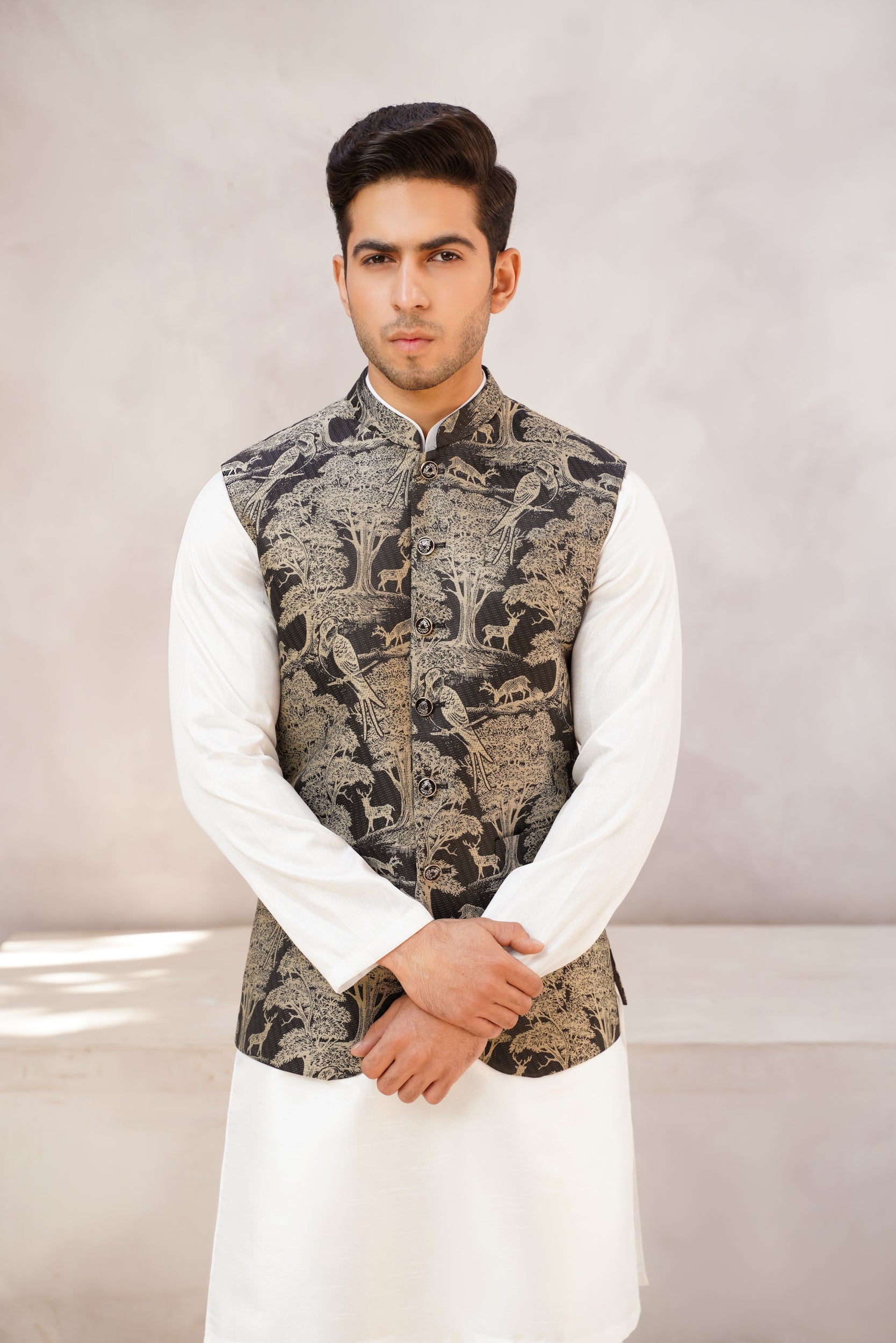 Pictorial Embroidered black base waistcoat