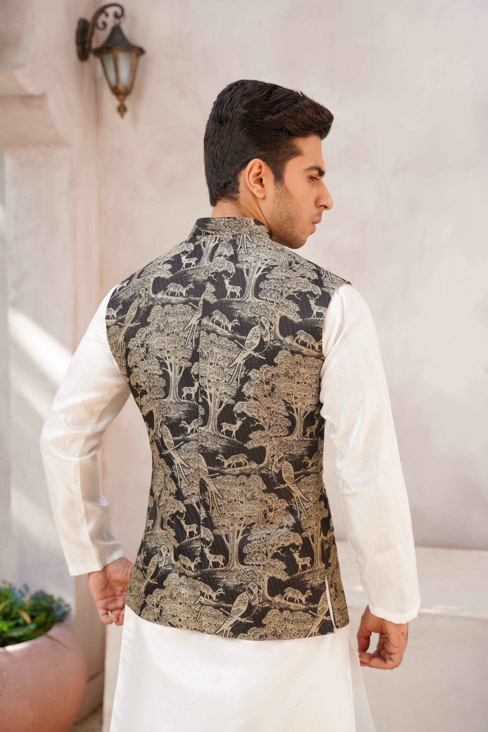 Pictorial Embroidered black base waistcoat