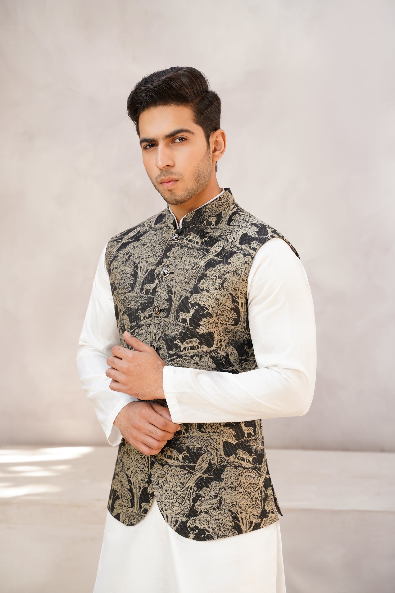Pictorial Embroidered black base waistcoat