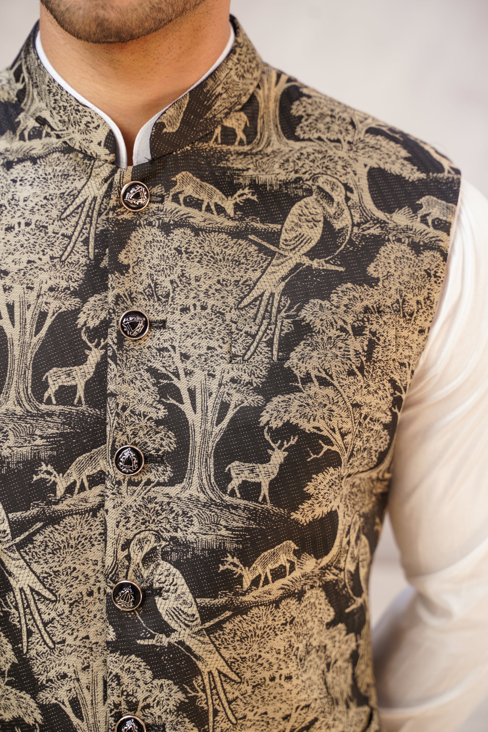 Pictorial Embroidered black base waistcoat