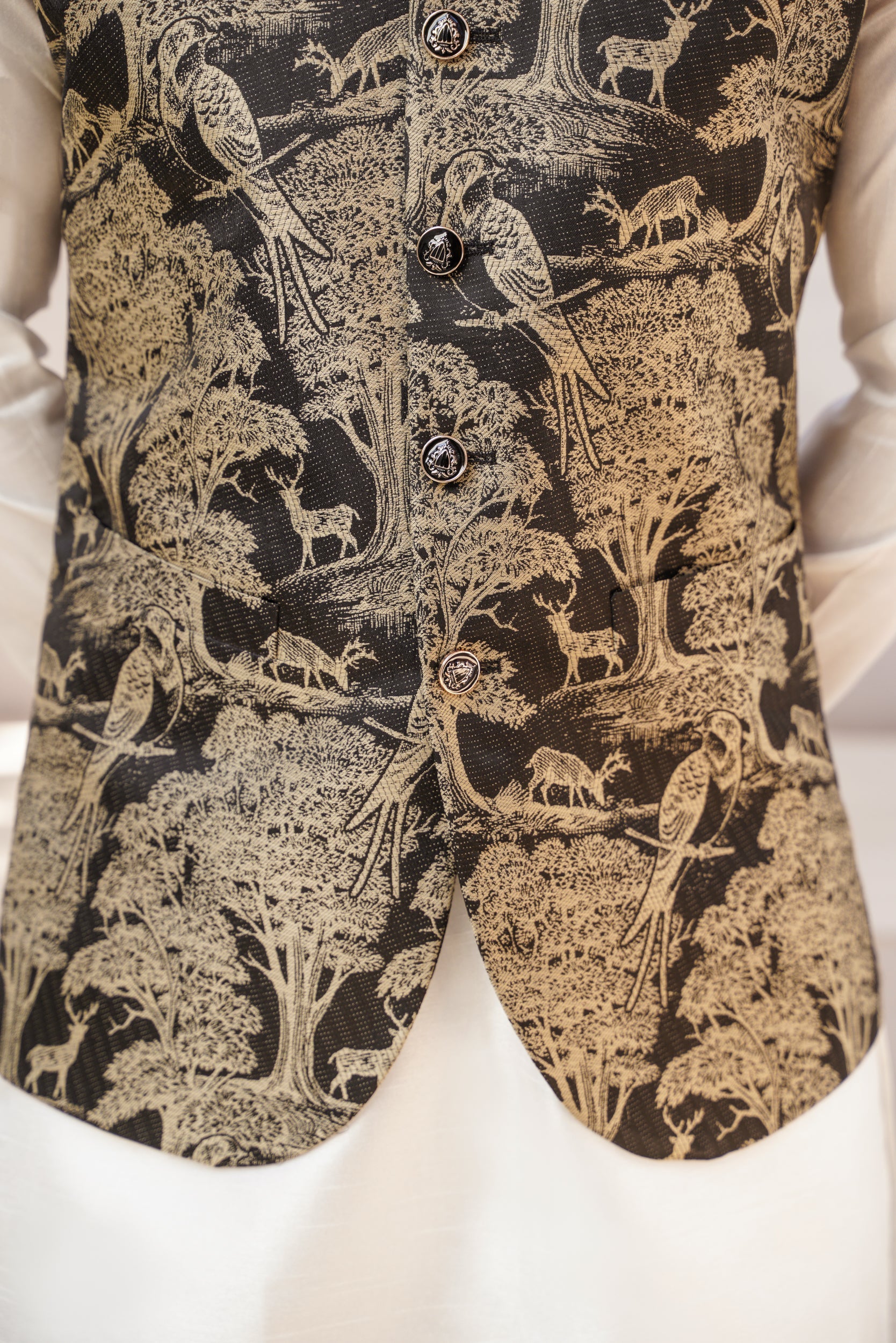 Pictorial Embroidered black base waistcoat