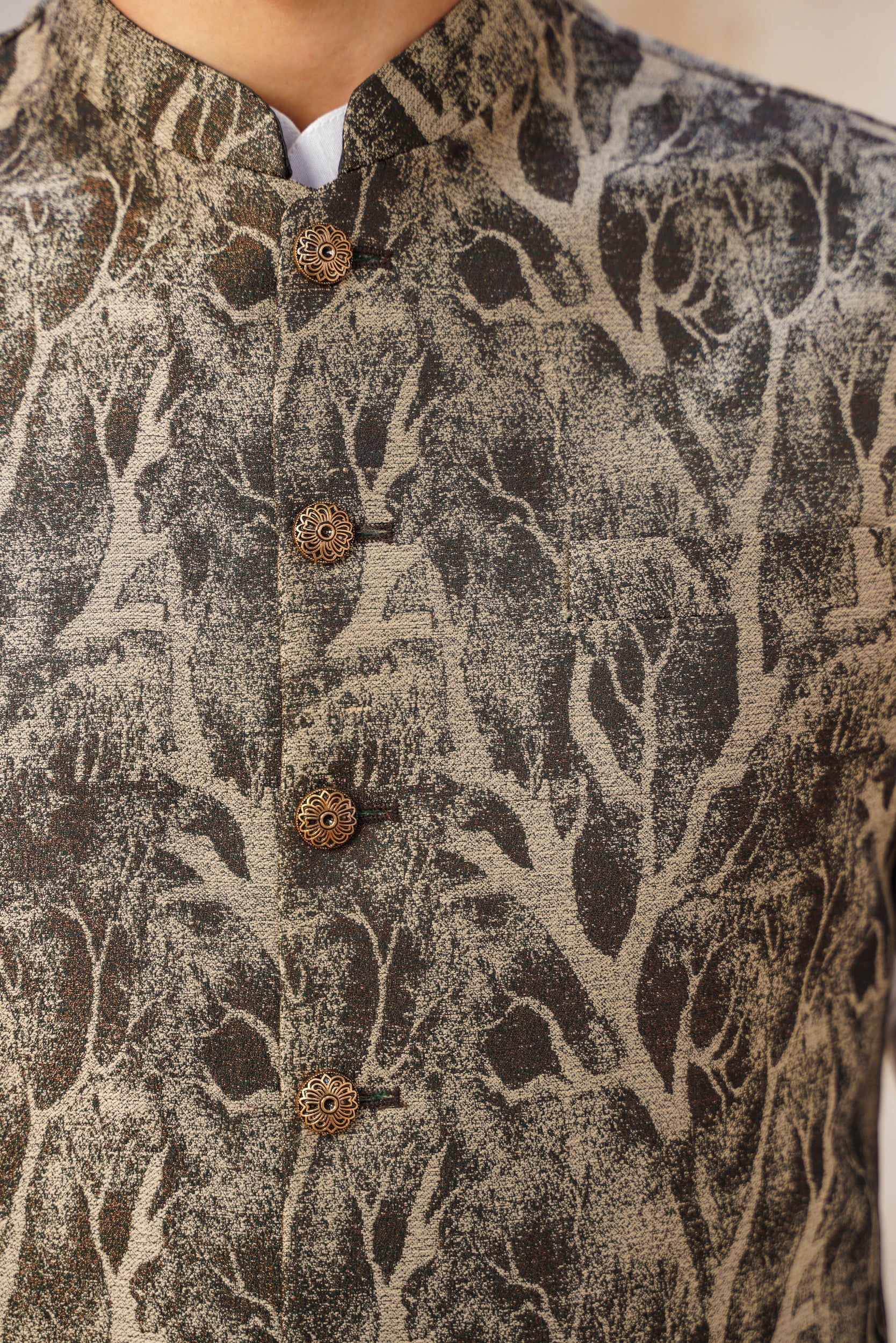 Pictorial embosed black base waistcoat