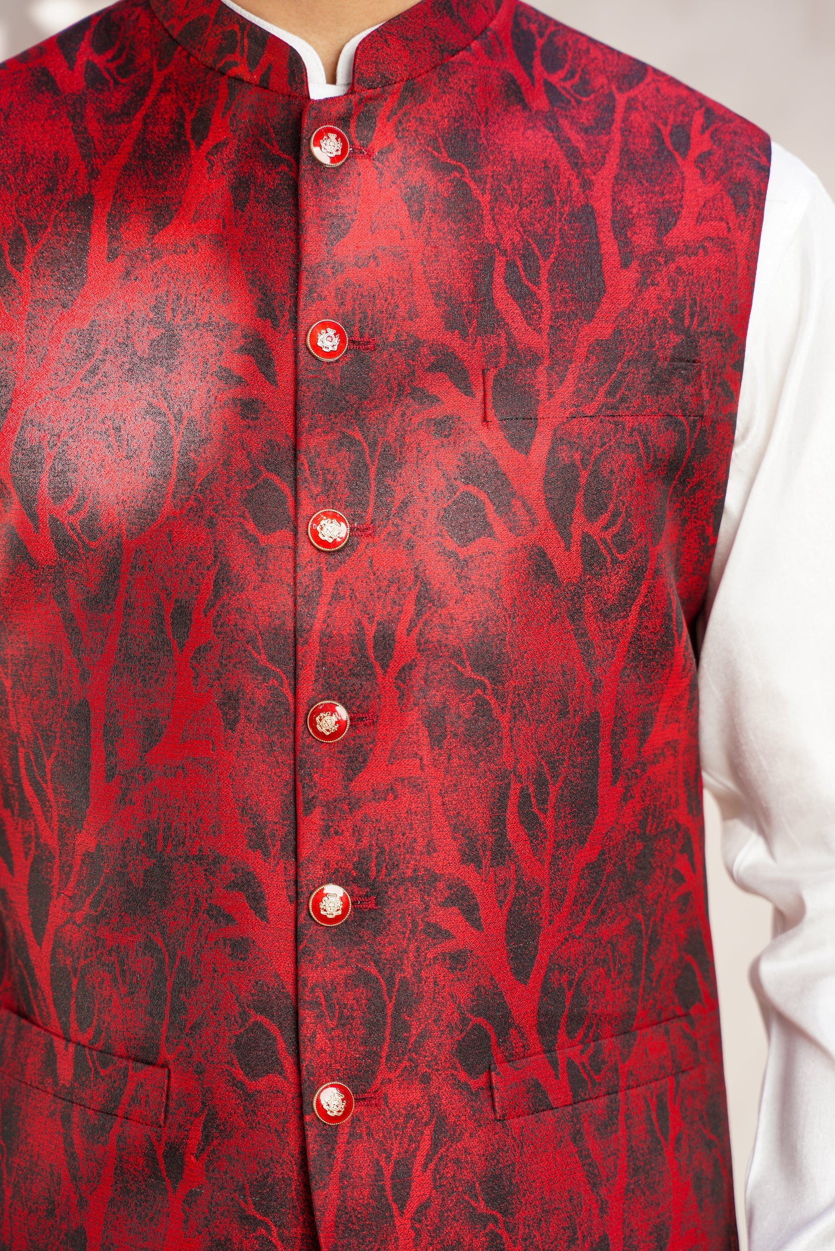 Red self  Design Jaquard waistcoat