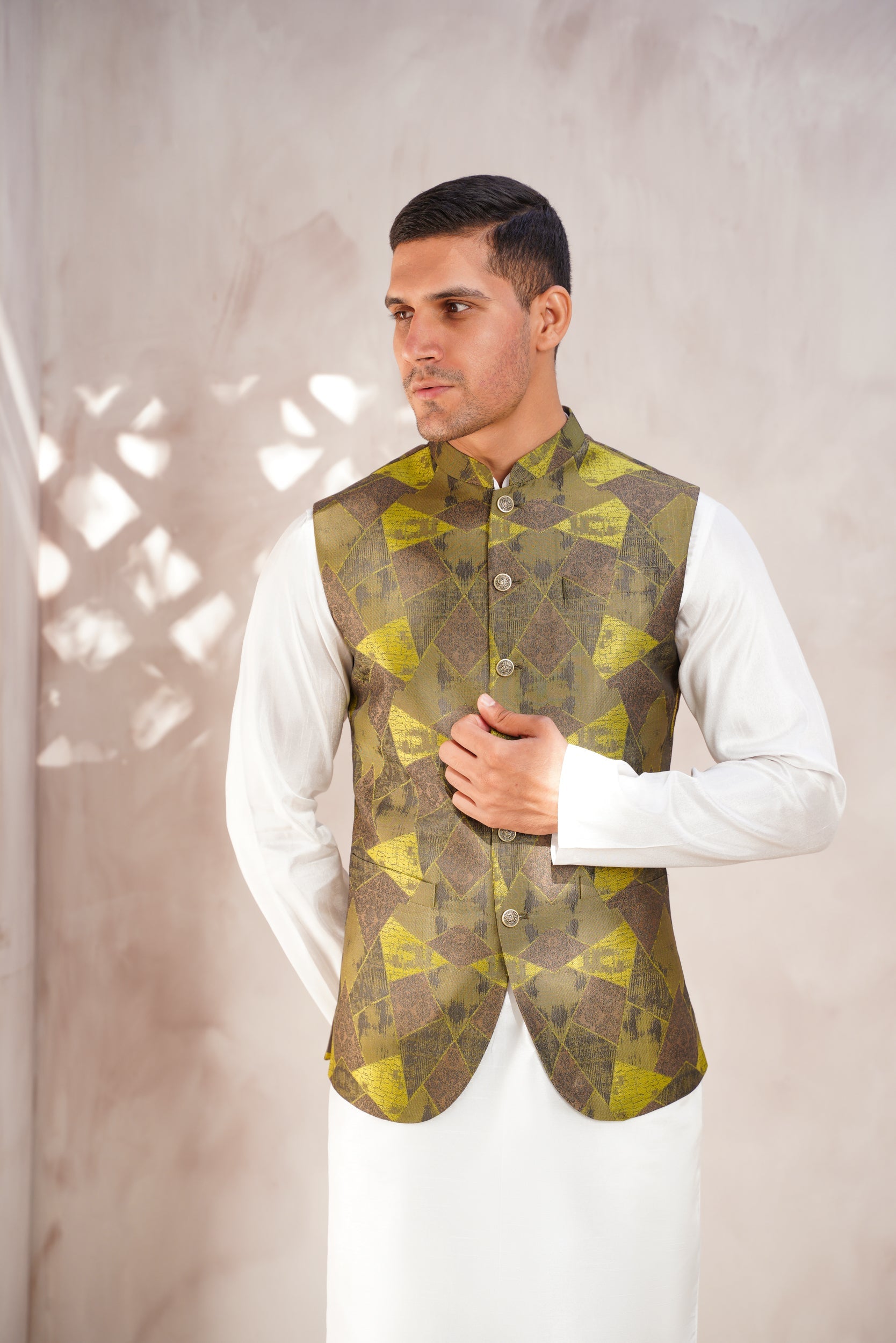 Green Geometrical Pattern  Waistcoat
