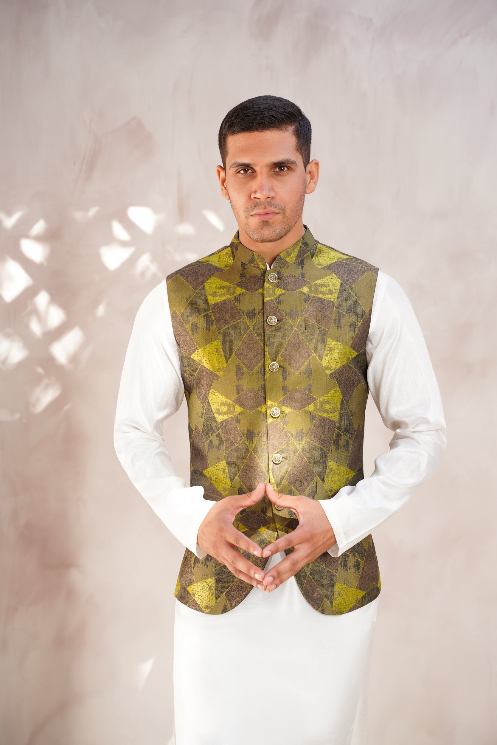 Green Geometrical Pattern  Waistcoat
