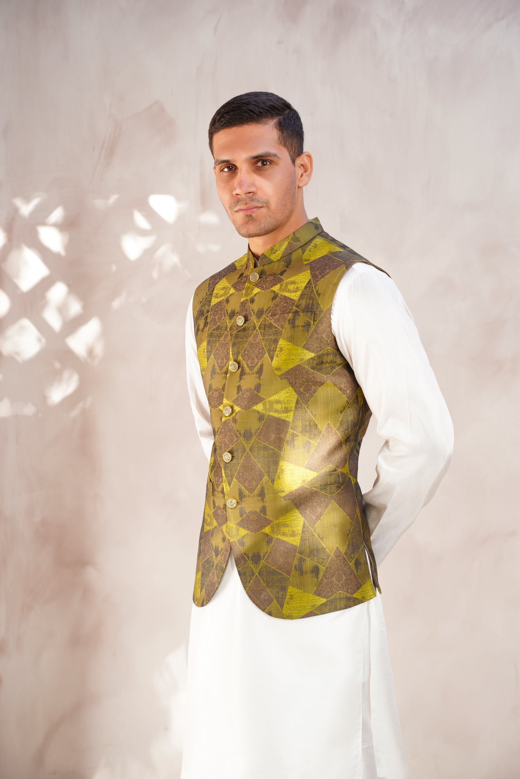 Green Geometrical Pattern  Waistcoat