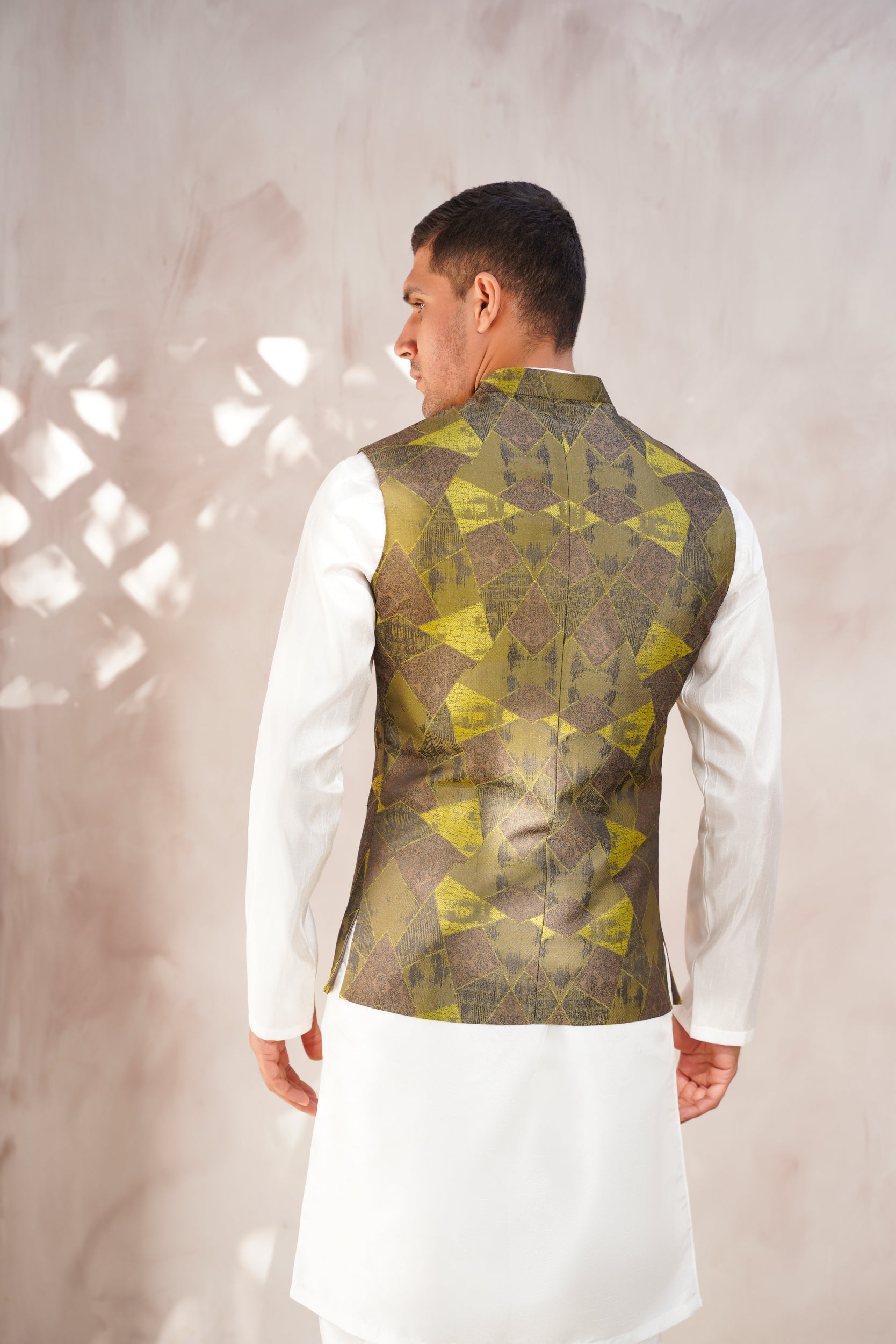 Green Geometrical Pattern  Waistcoat