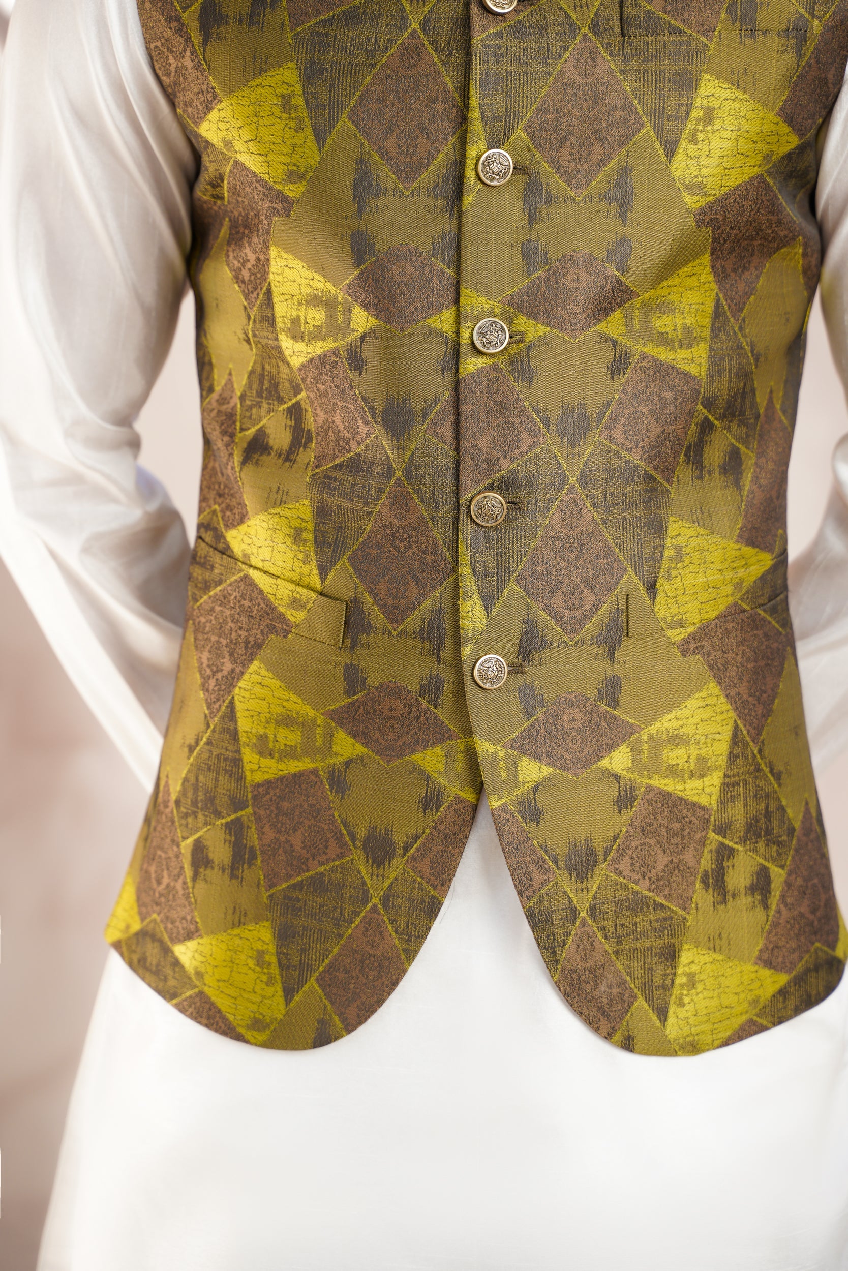 Green Geometrical Pattern  Waistcoat