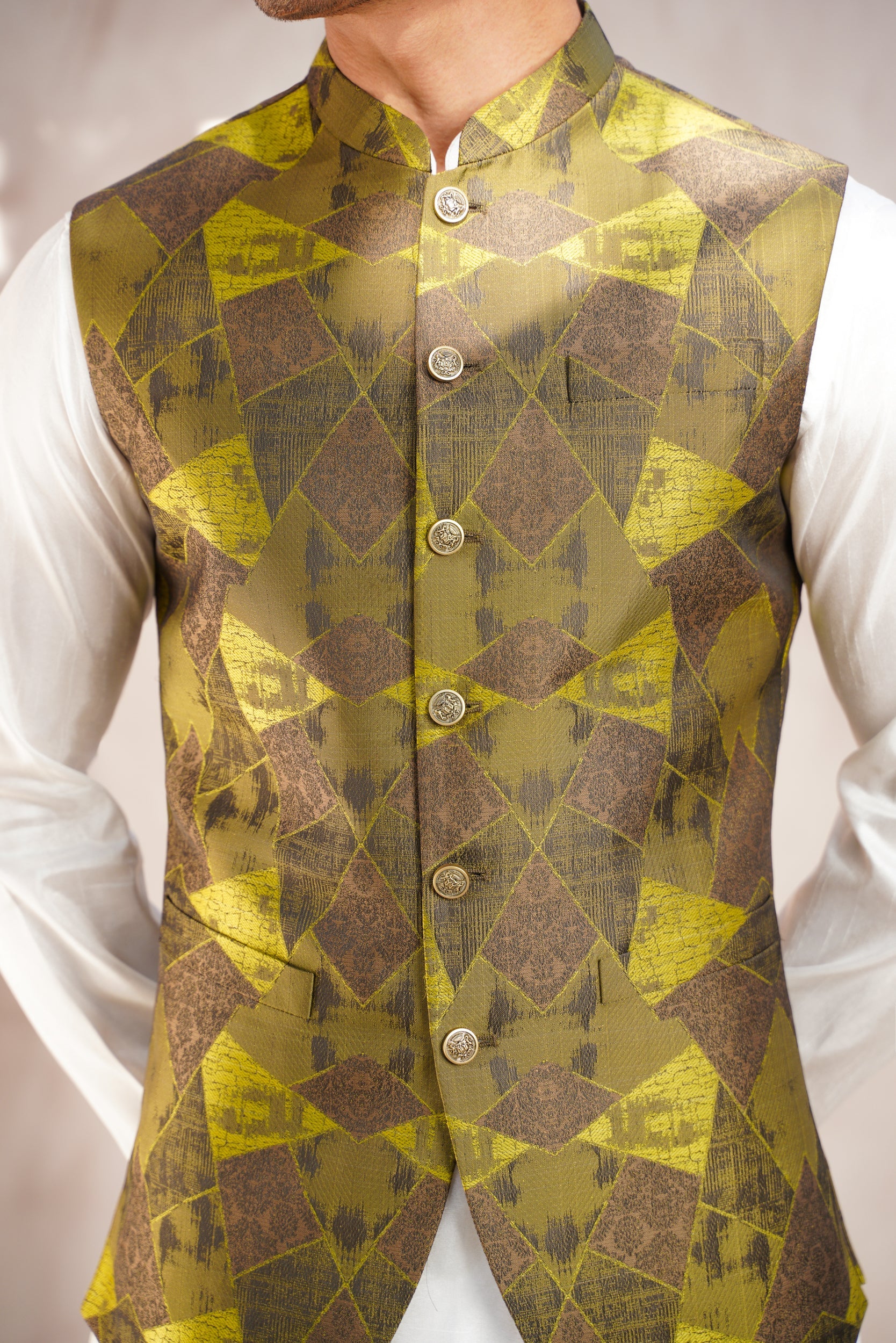 Green Geometrical Pattern  Waistcoat