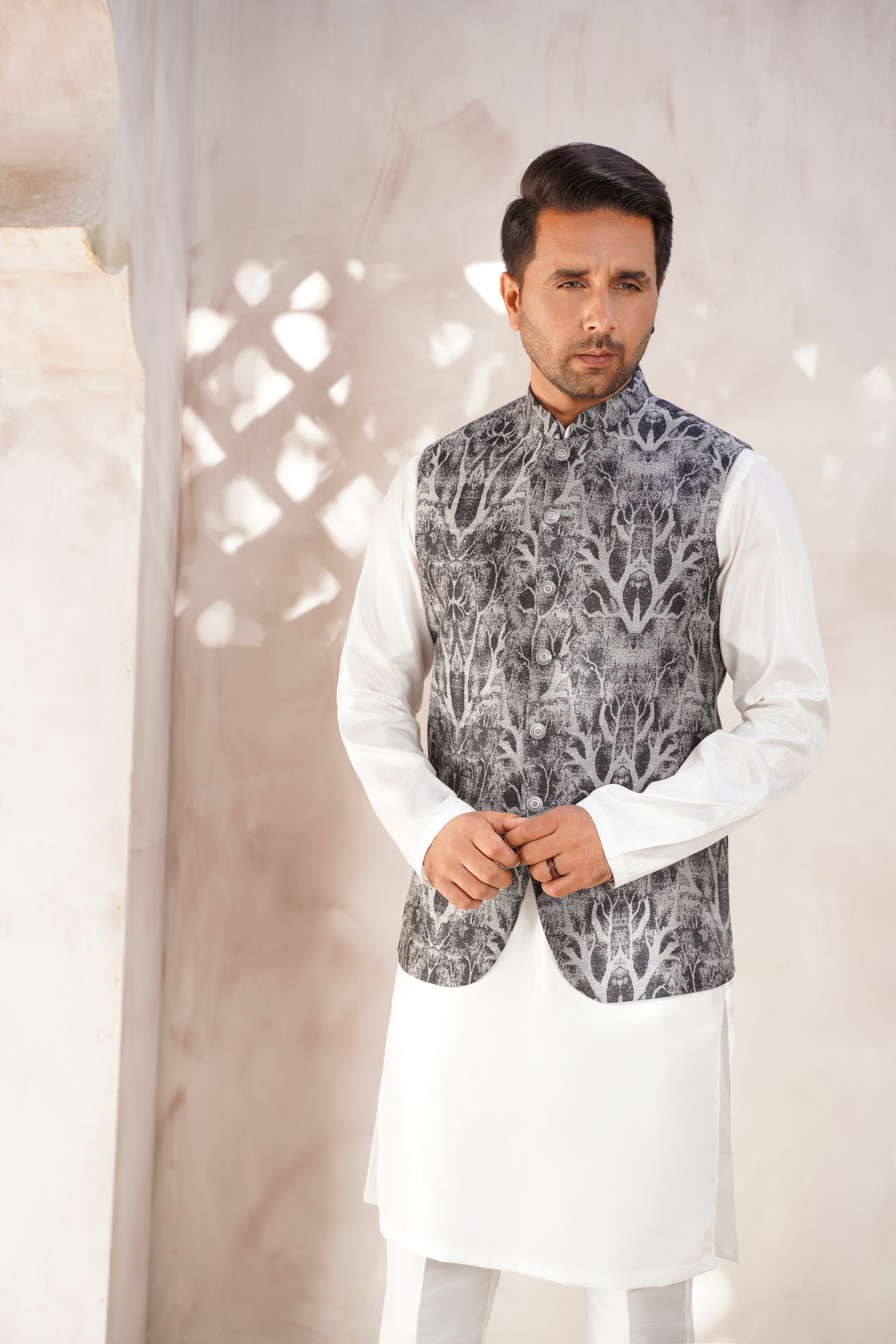Gray black printed waistcoat