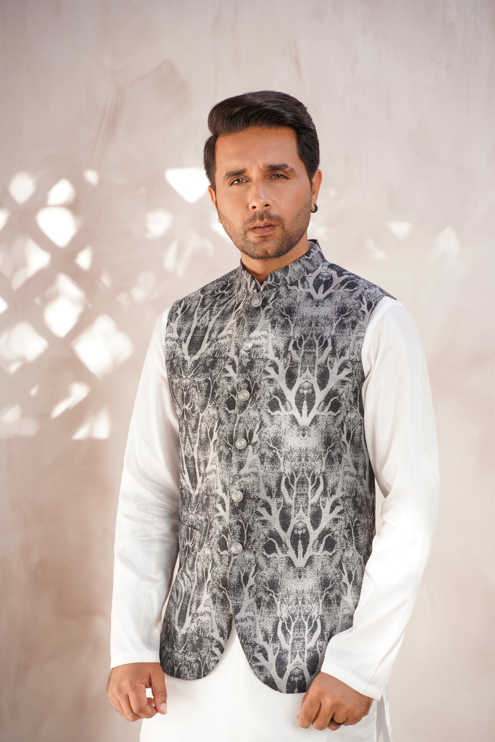 Gray black printed waistcoat