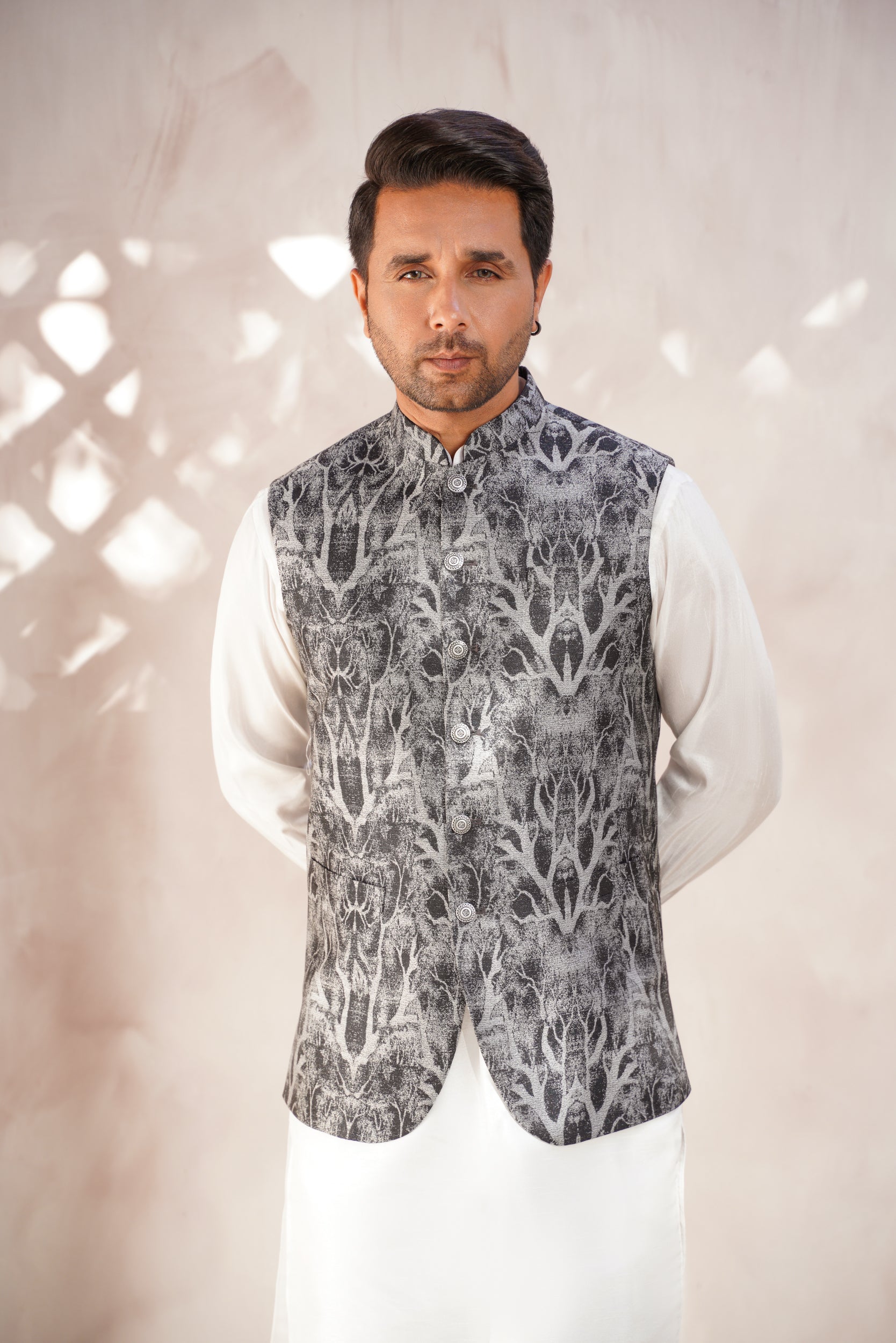 Gray black printed waistcoat