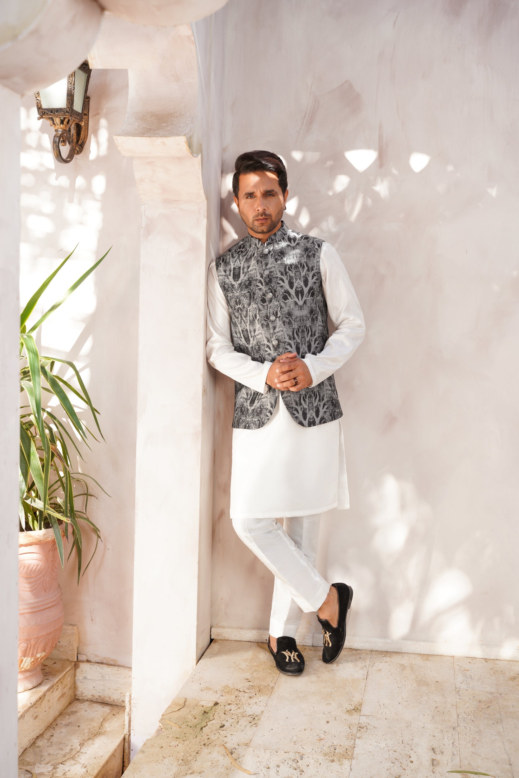 Gray black printed waistcoat