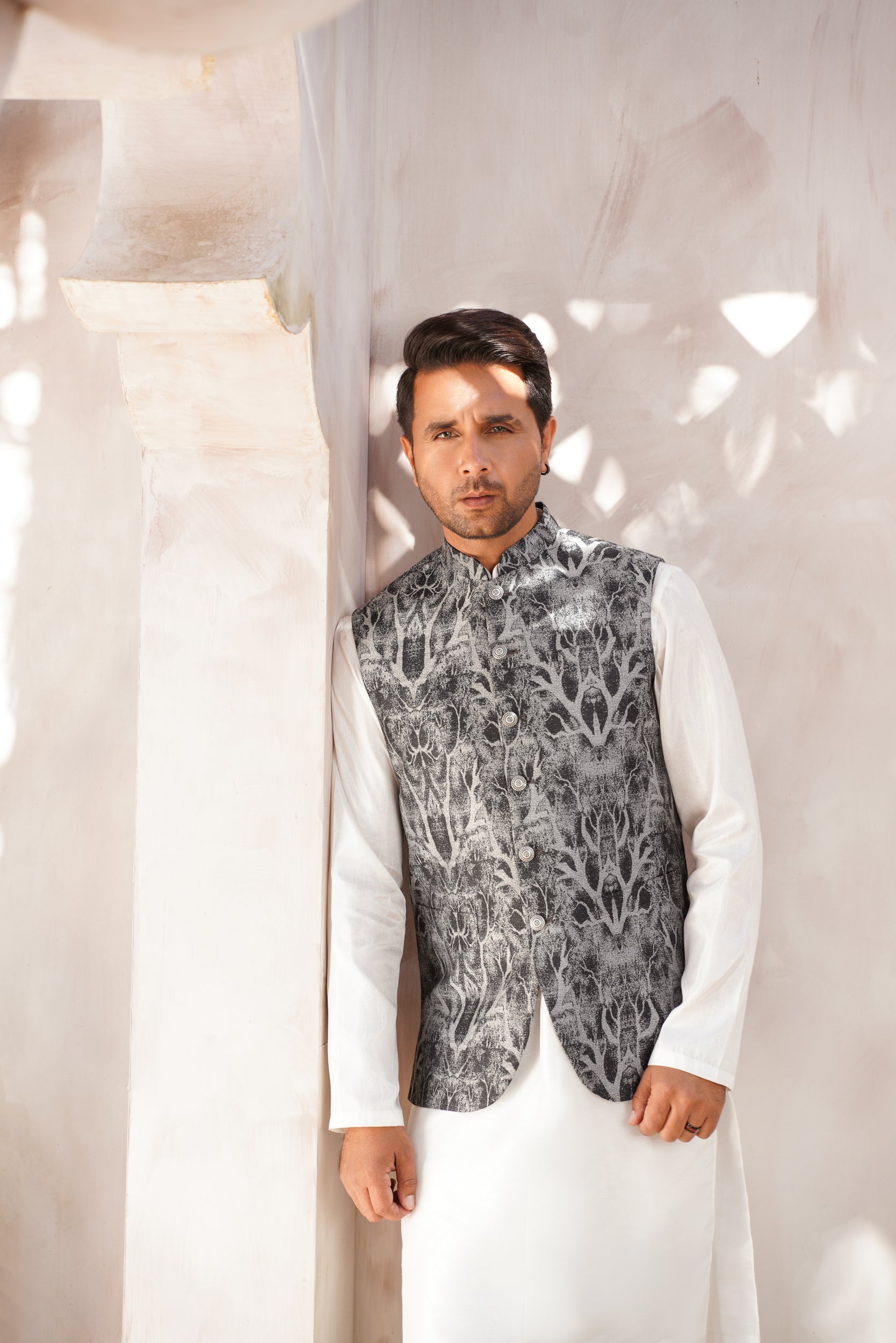 Gray black printed waistcoat