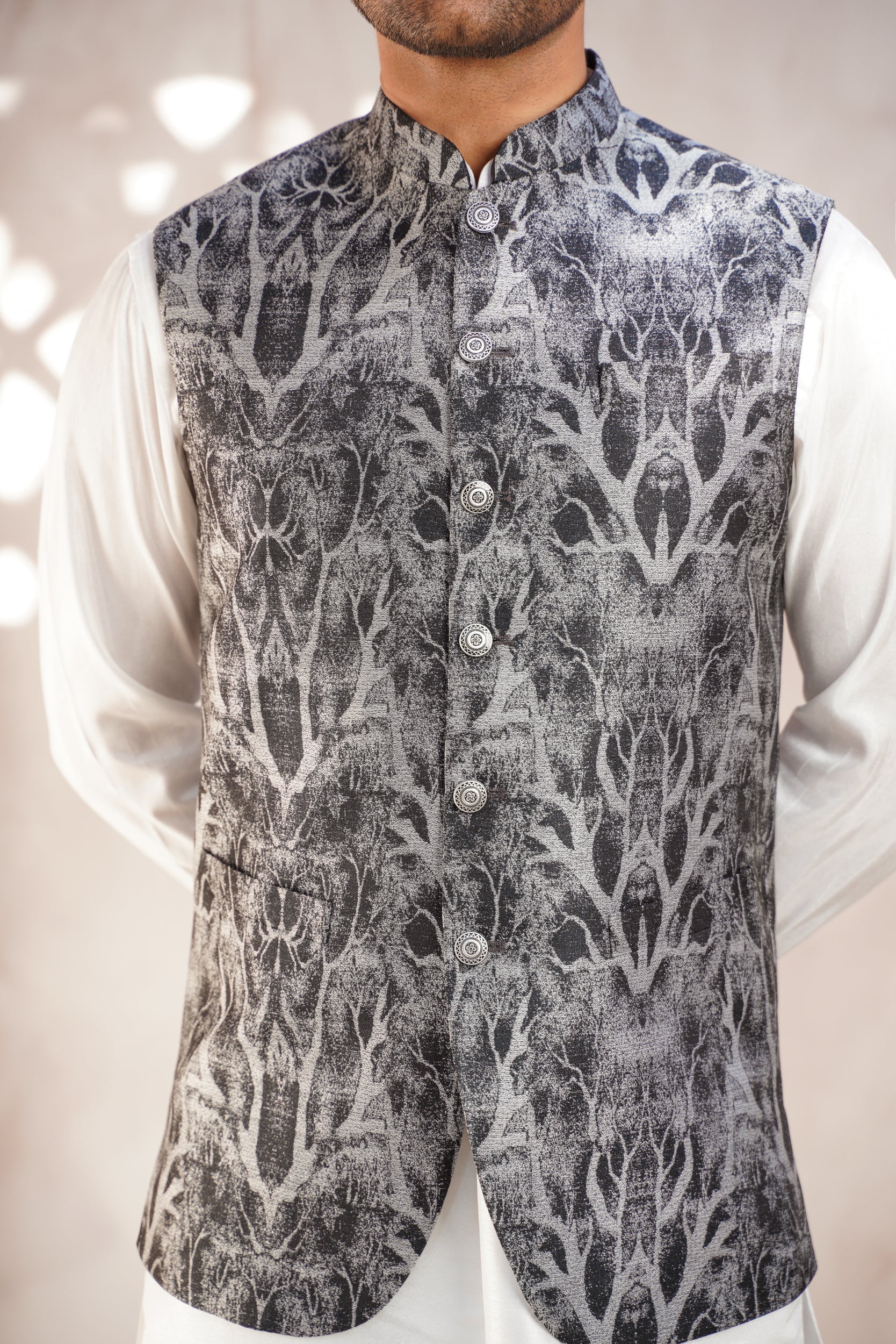 Gray black printed waistcoat