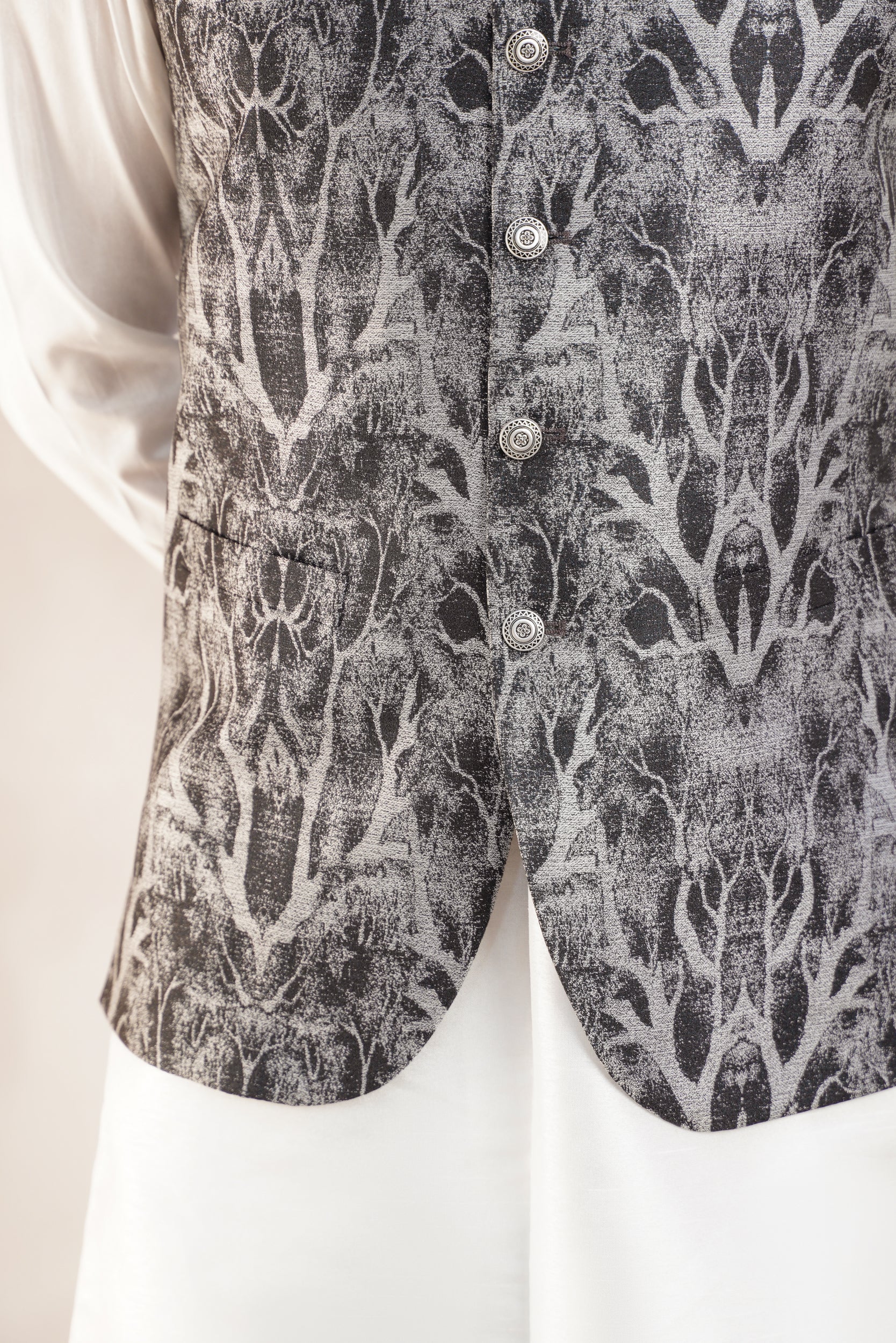 Gray black printed waistcoat