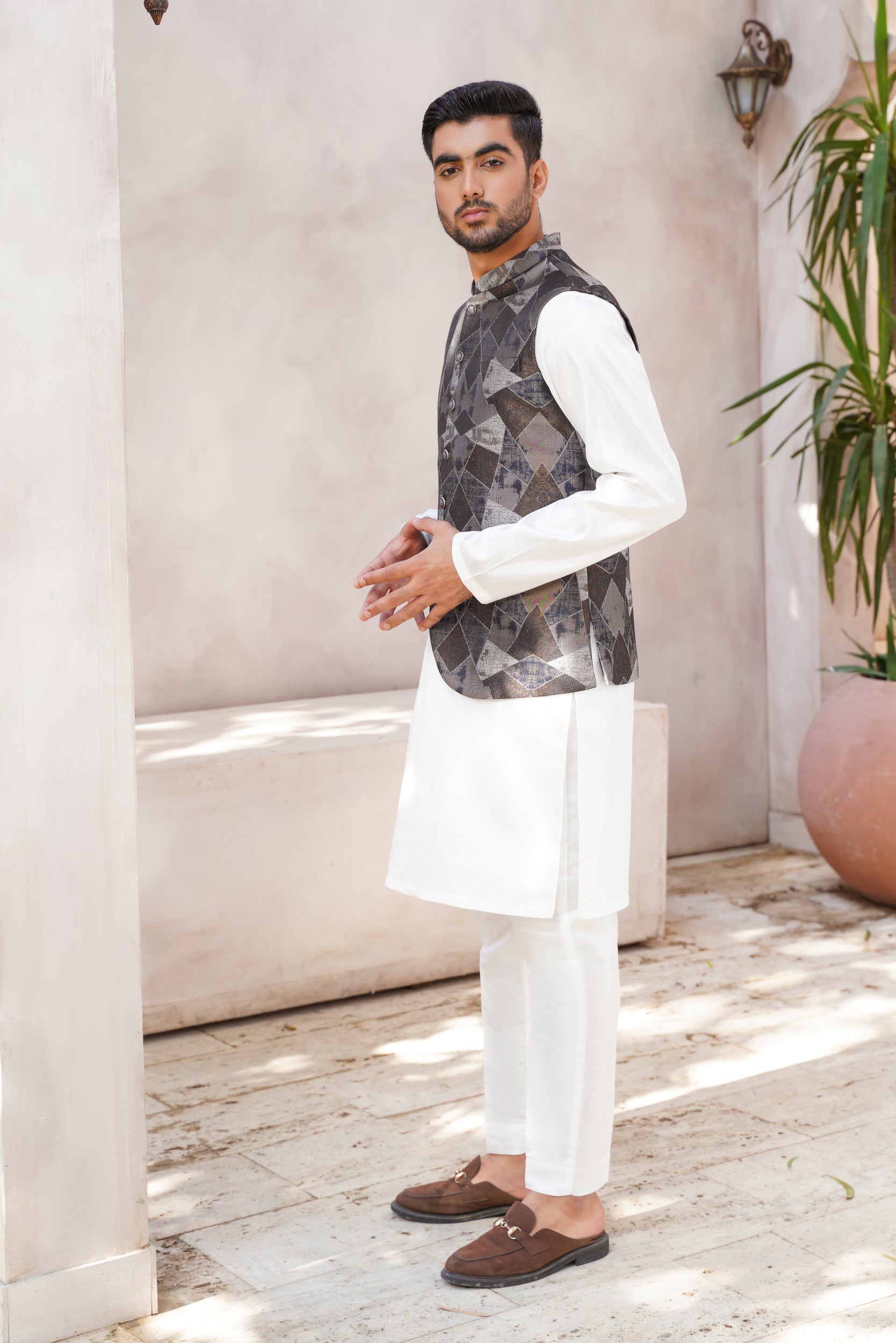 Gray brown Printed waistcoat