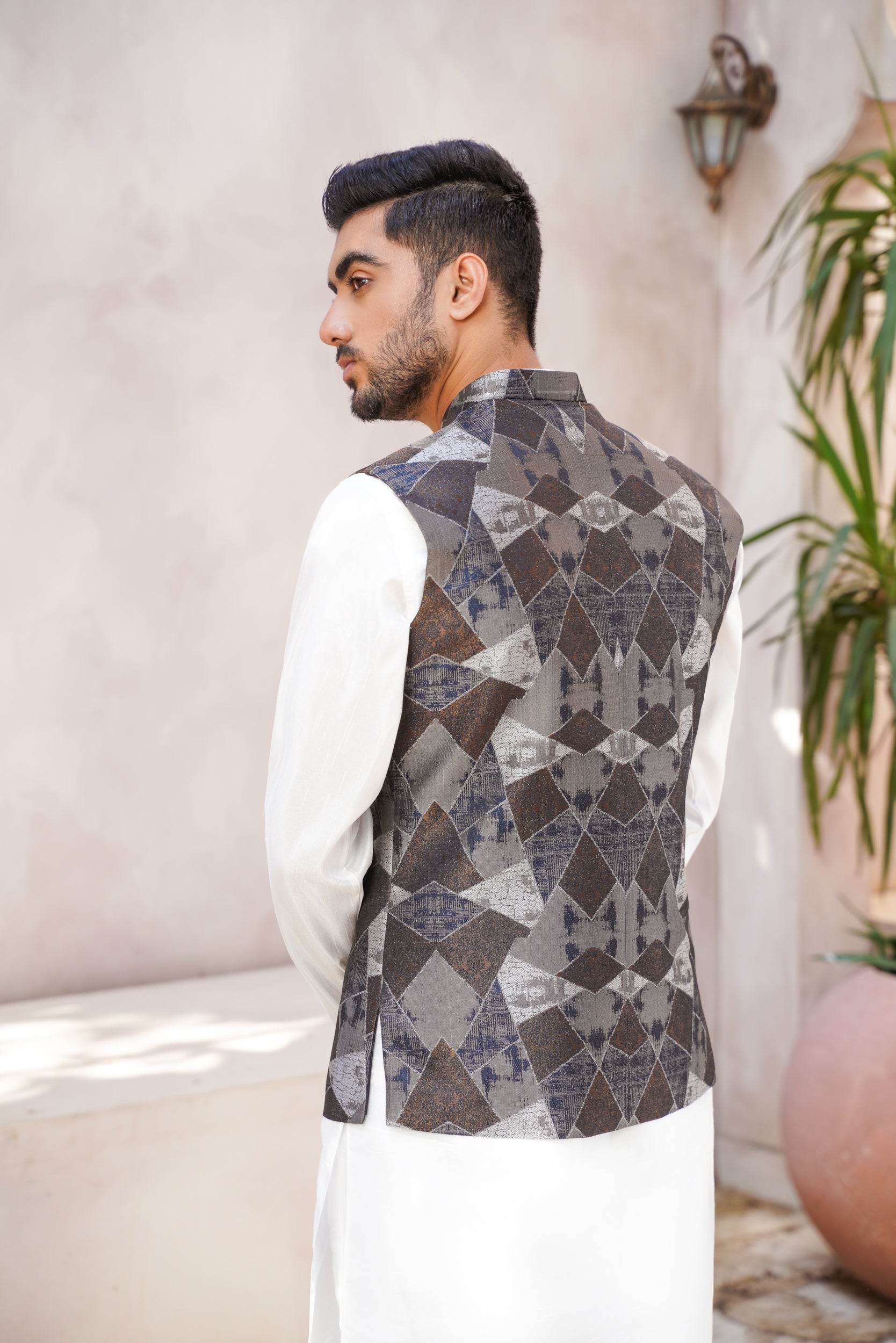 Gray brown Printed waistcoat