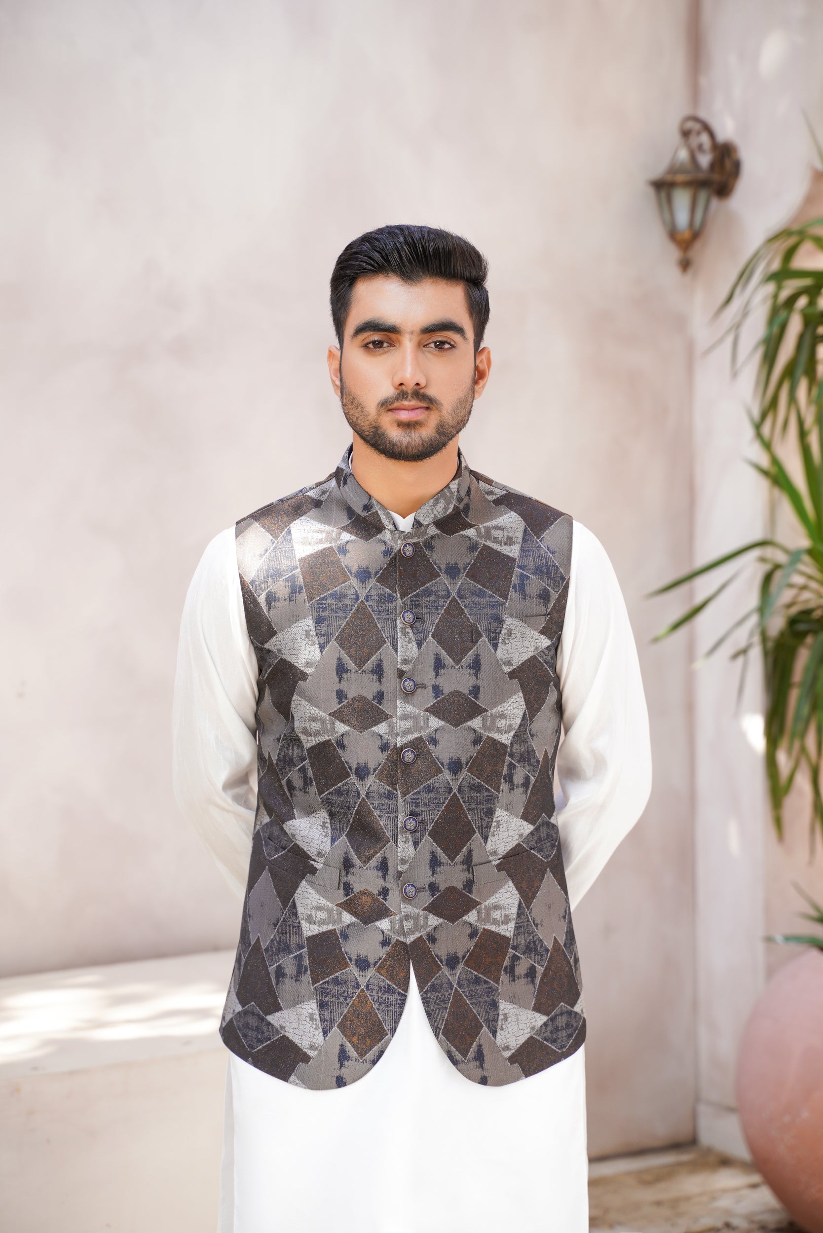 Gray brown Printed waistcoat