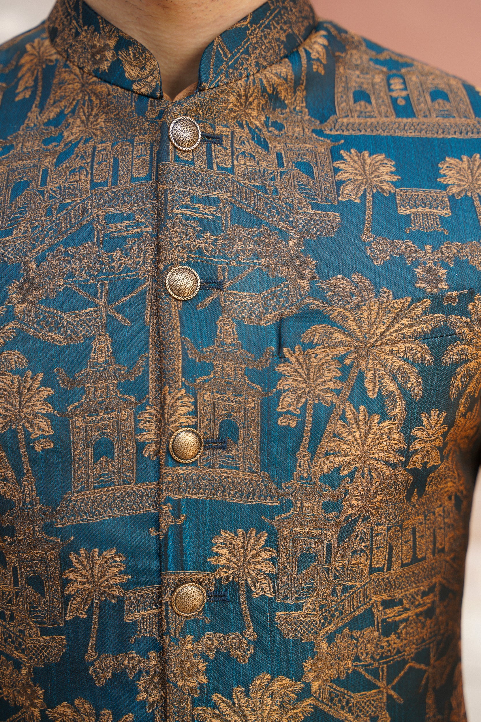 Orange self jaquard waistcoat