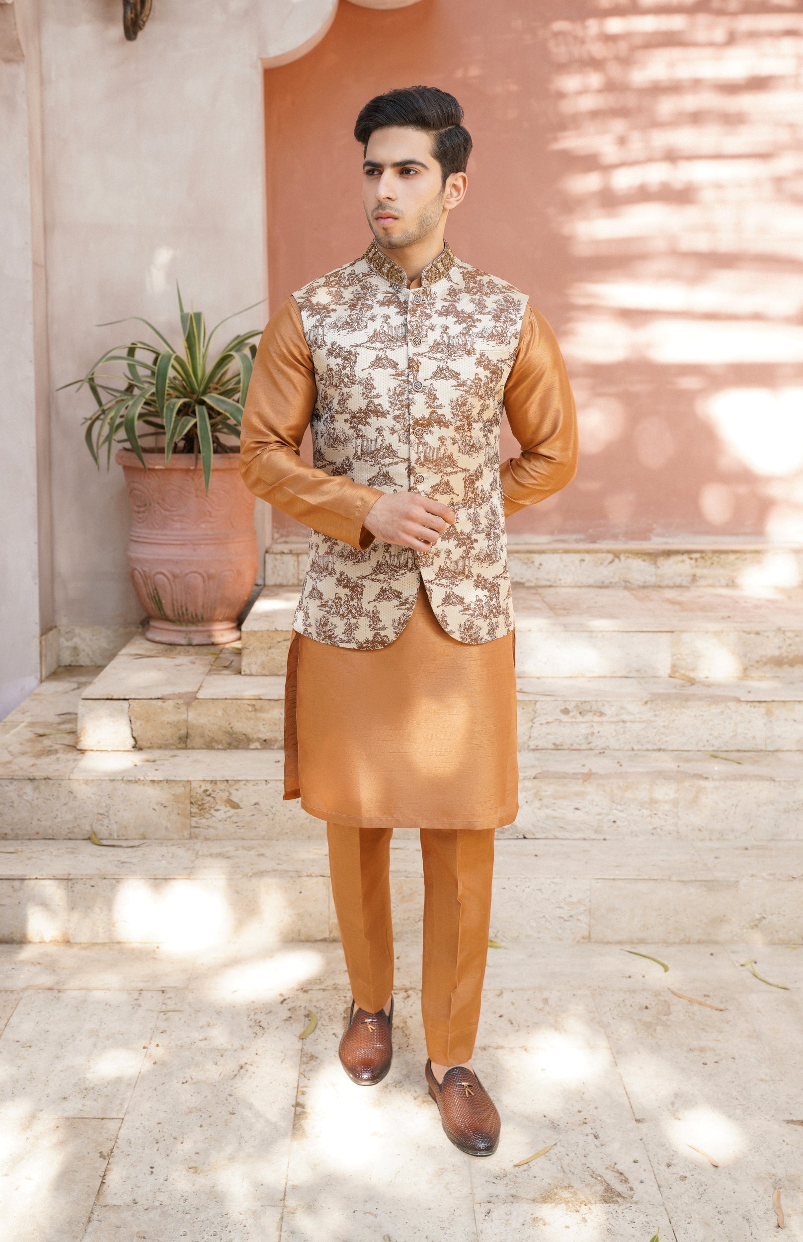 Embroidered ban golden orange waistcoat