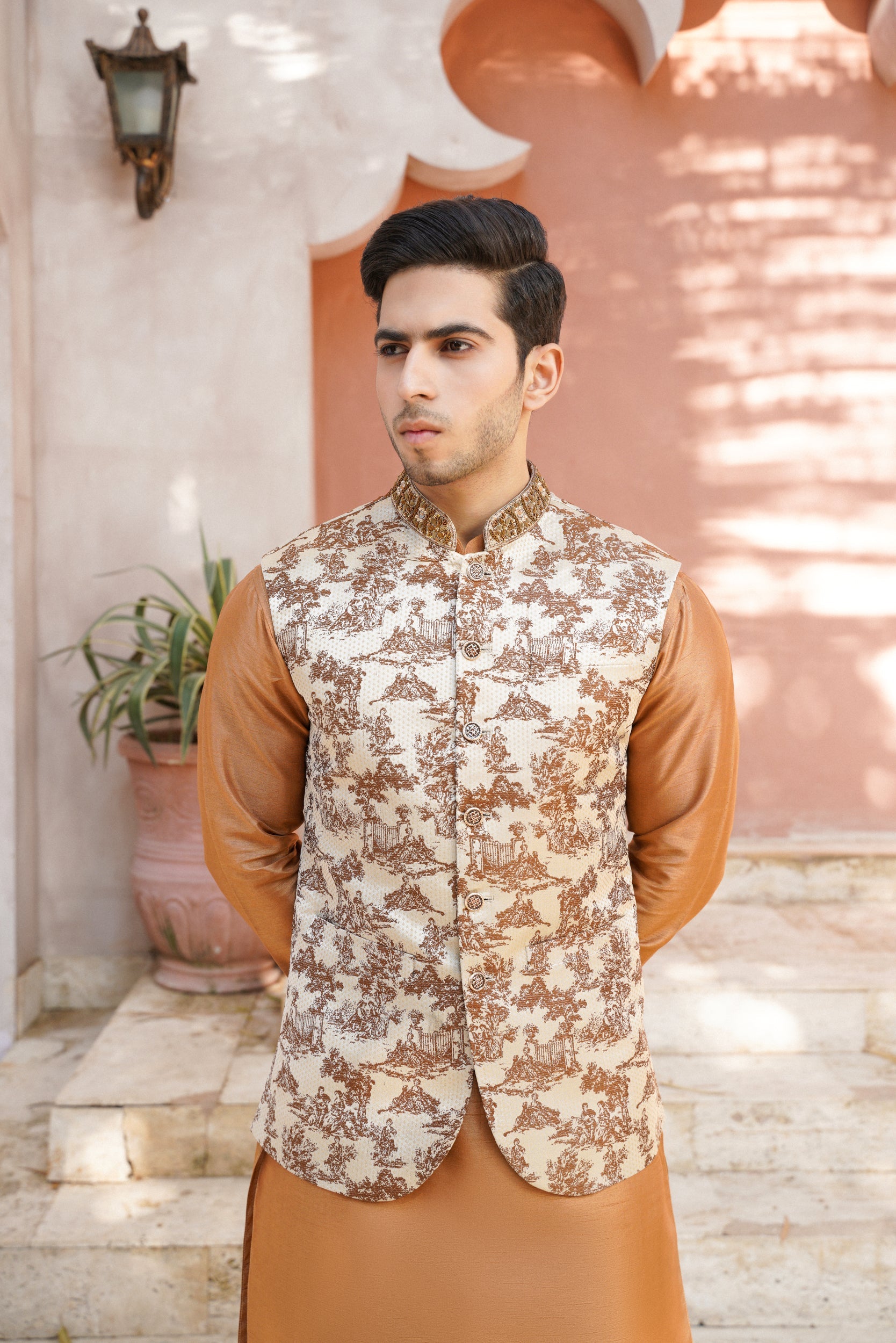 Embroidered ban golden orange waistcoat