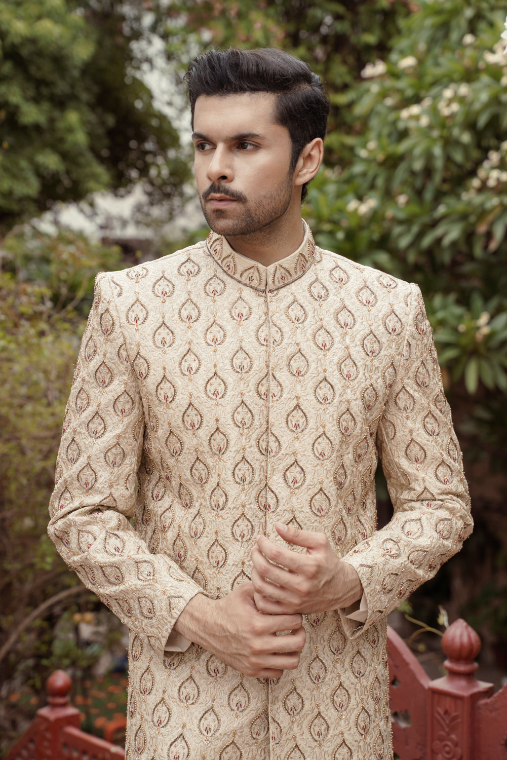 Ivory Embriodered  Sherwani