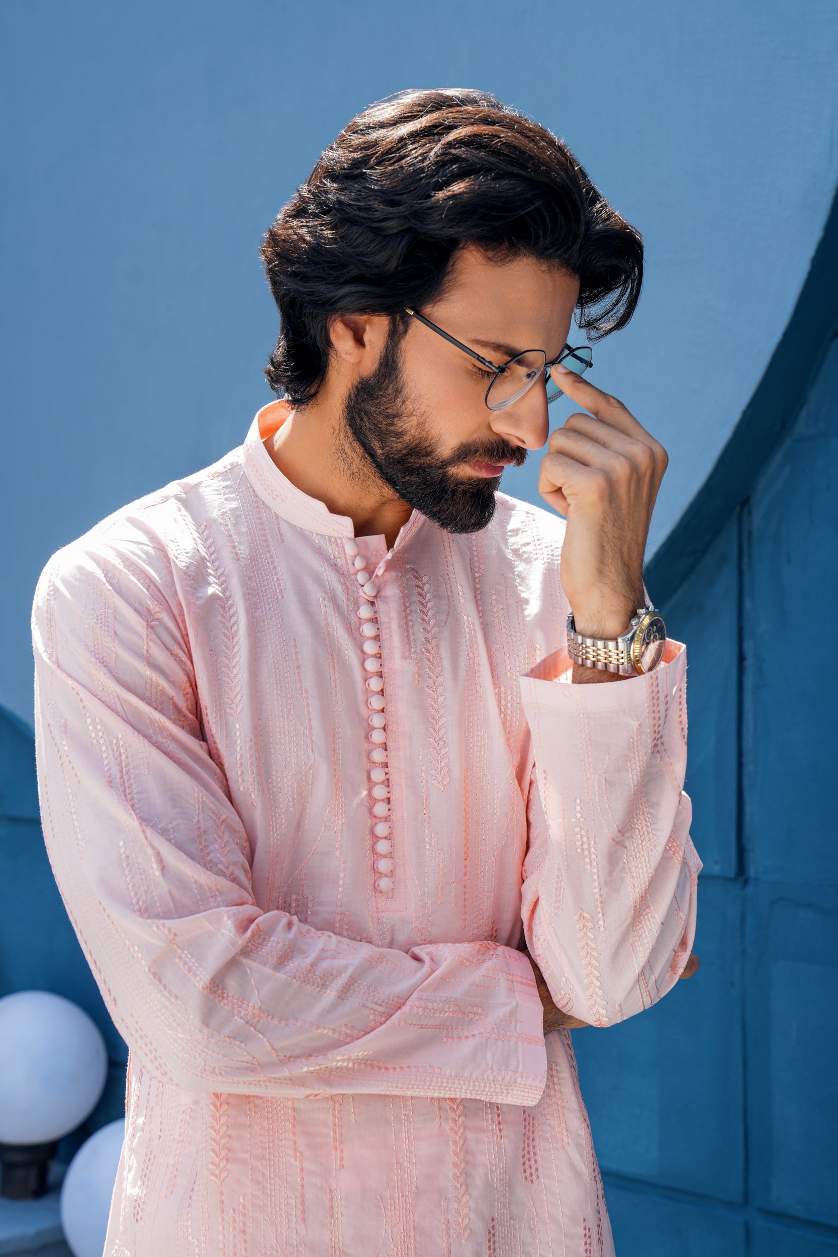 Light Rose Thread Work Kurta Set