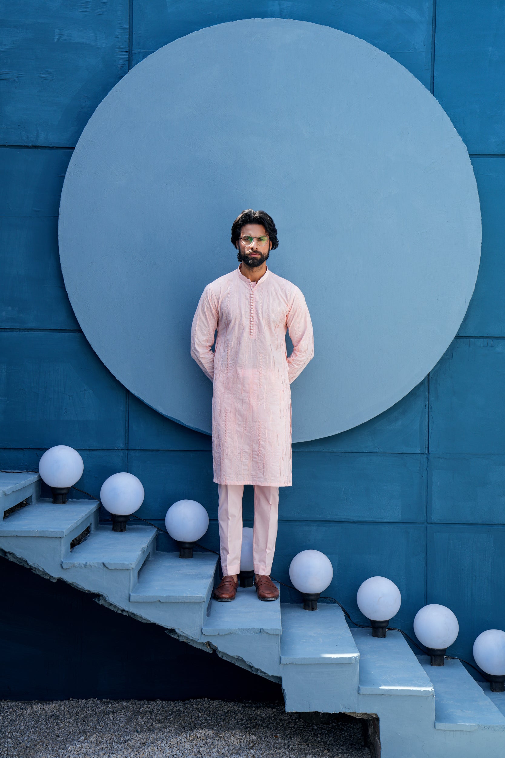 Light Rose Thread Work Kurta Set