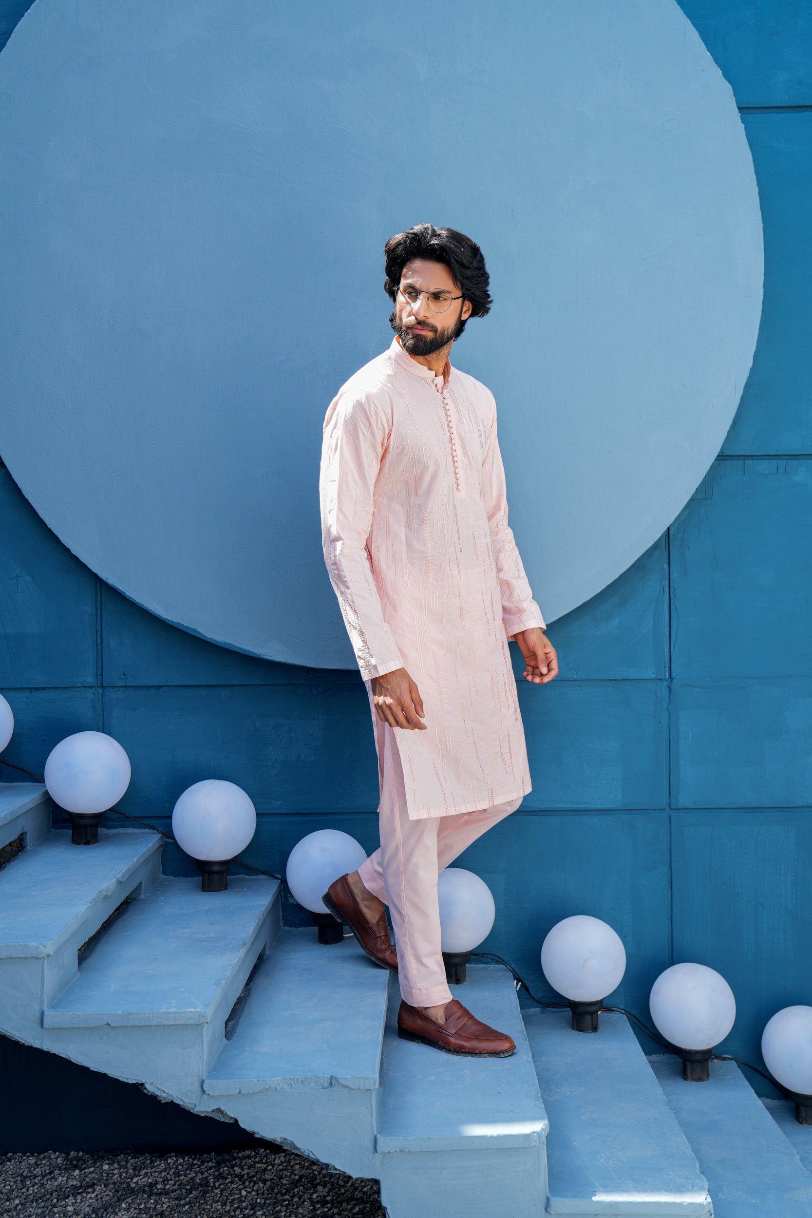 Light Rose Thread Work Kurta Set