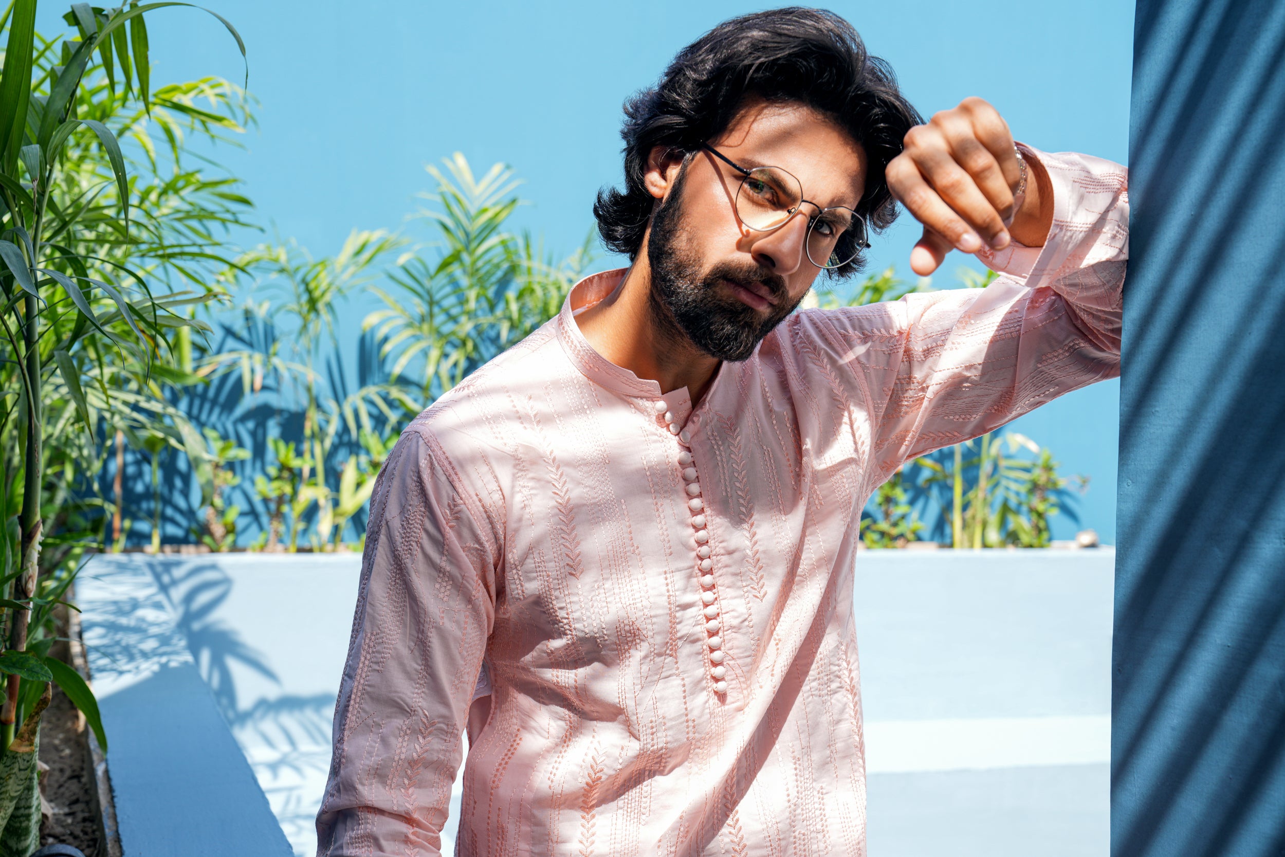 Light Rose Thread Work Kurta Set