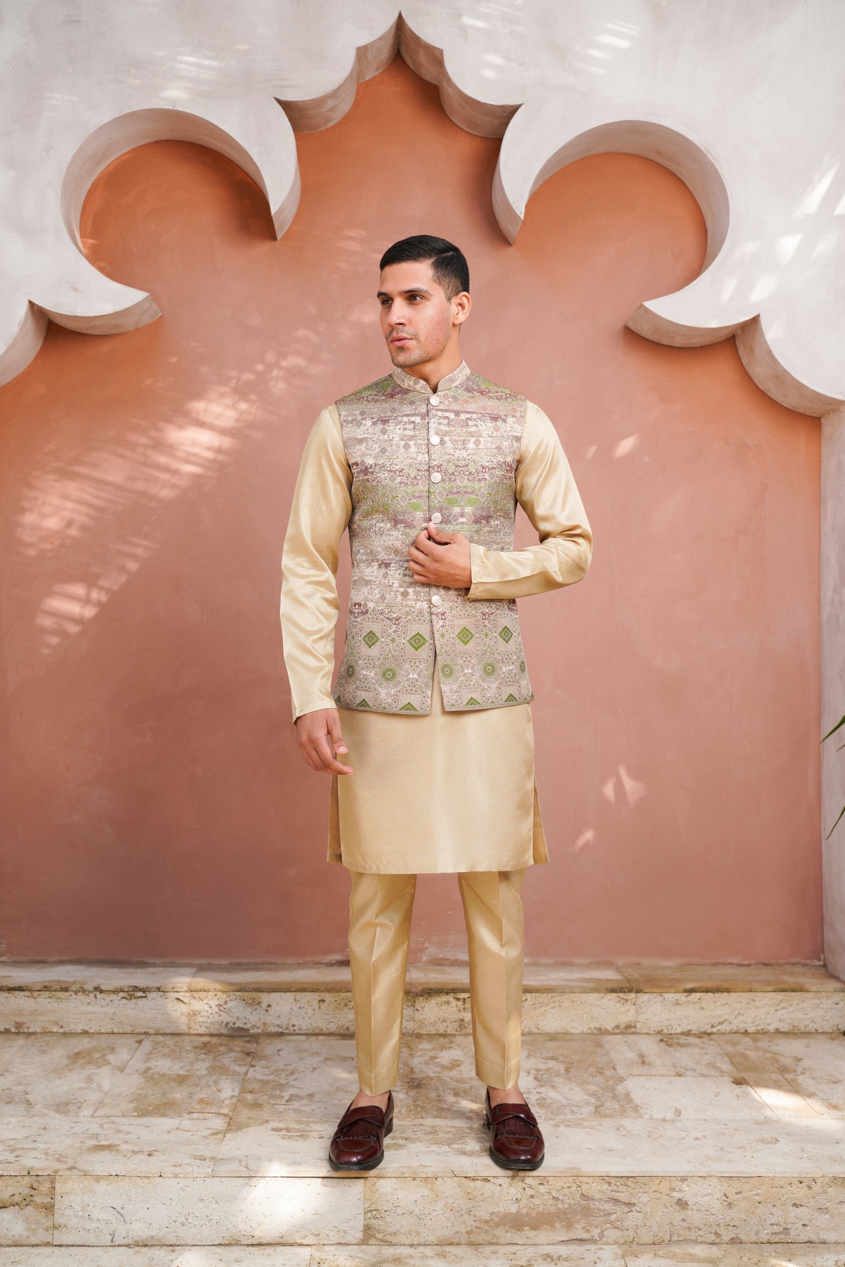 Green geometric patterned  waistcoat