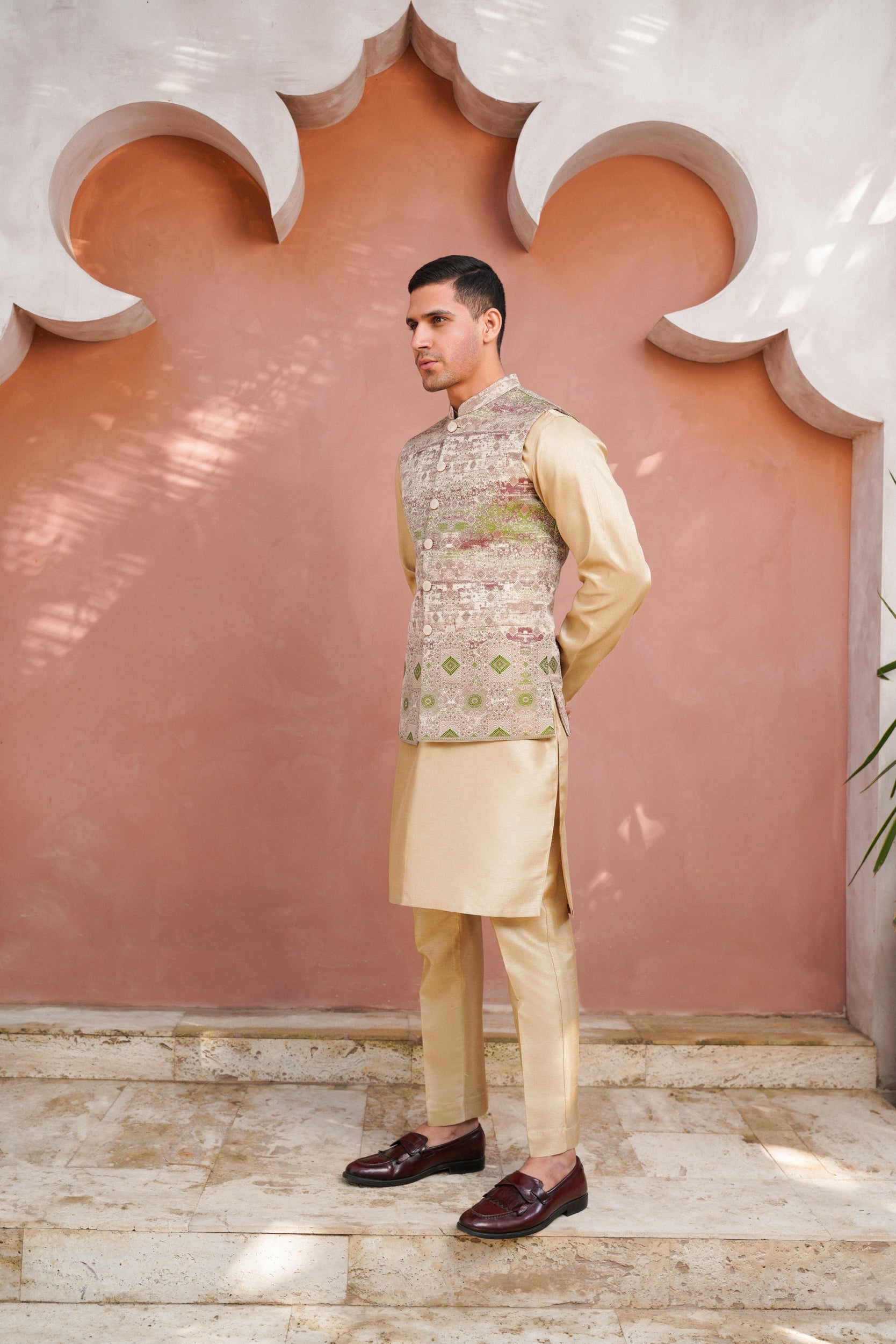 Green geometric patterned  waistcoat