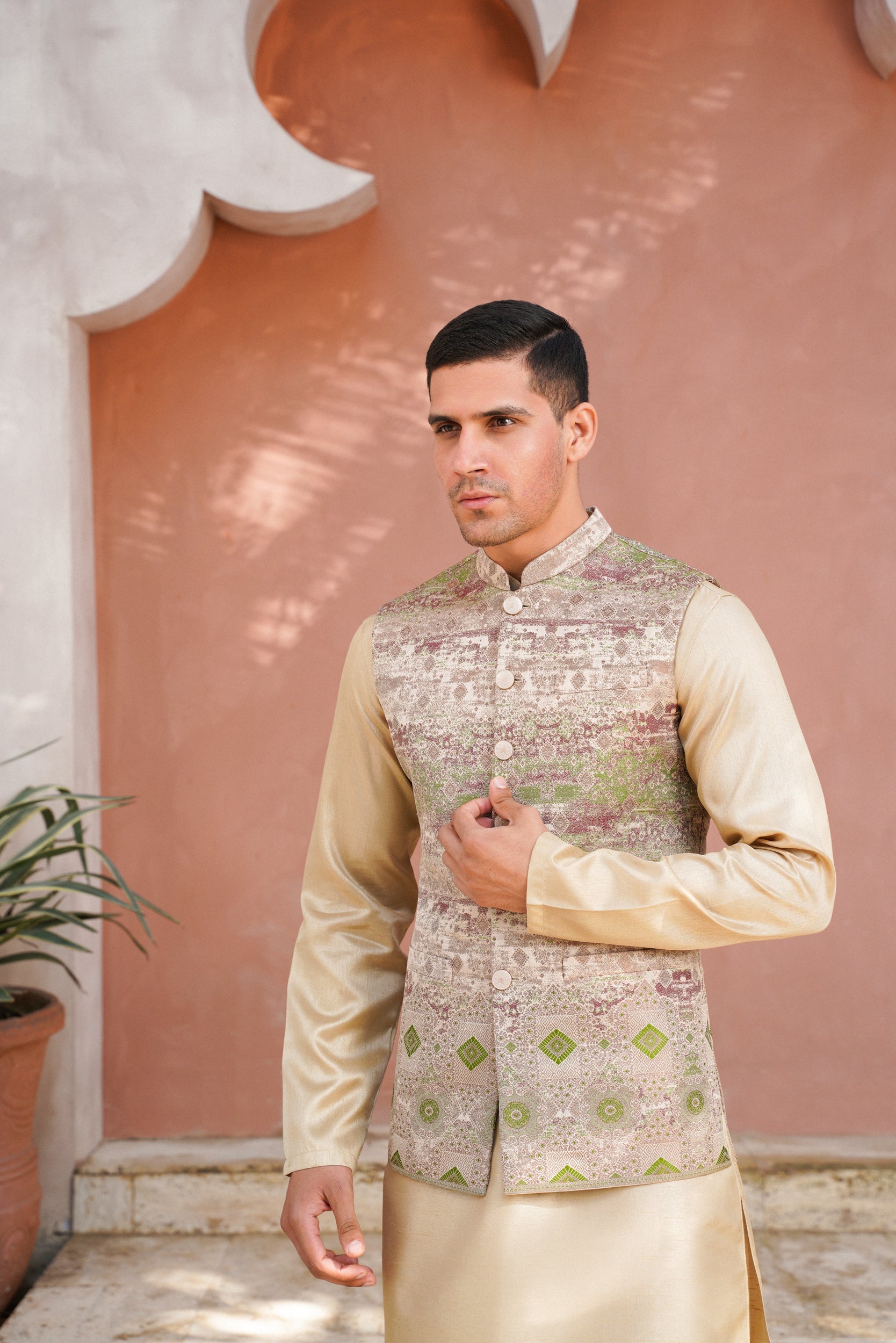 Green geometric patterned  waistcoat