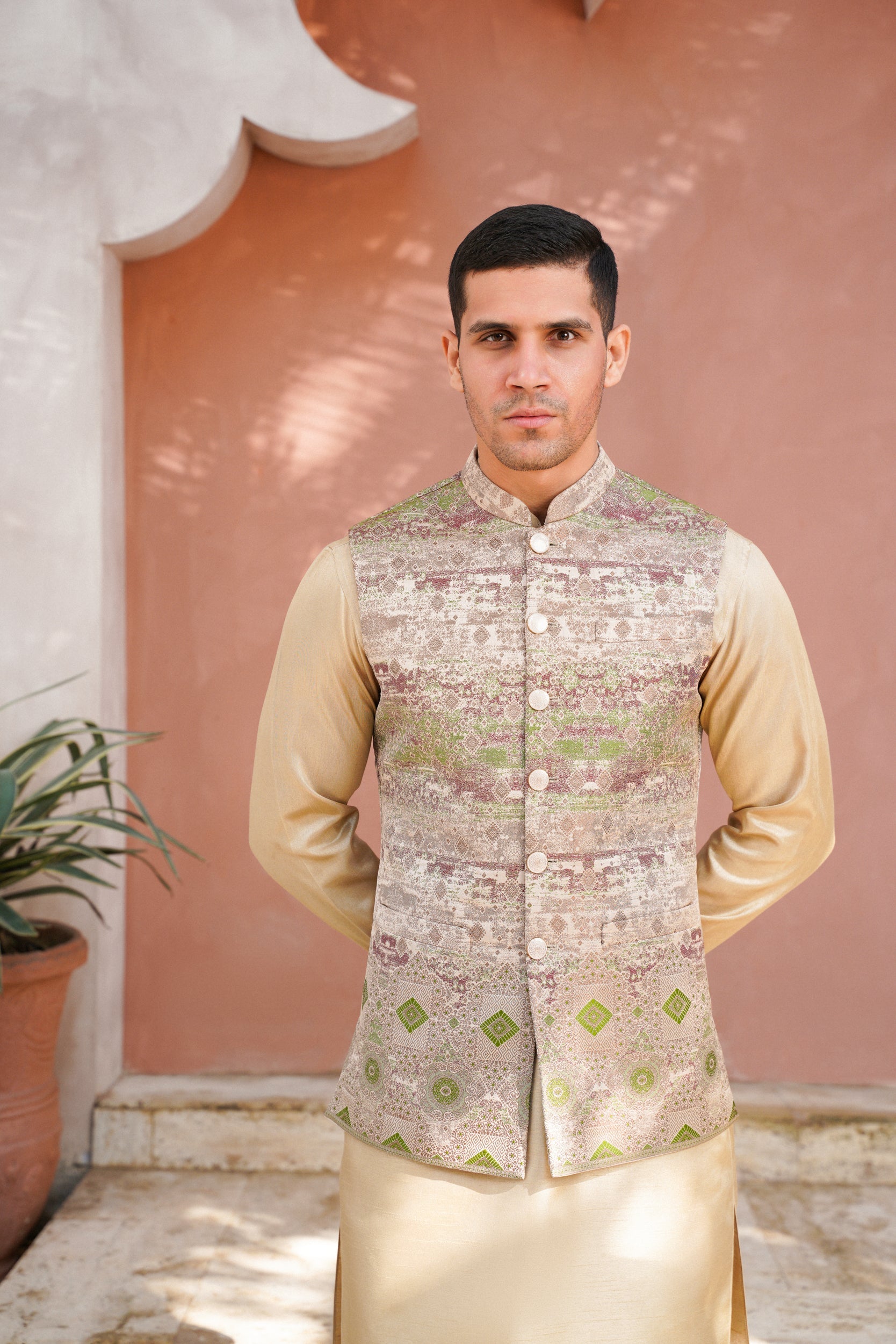 Green geometric patterned  waistcoat