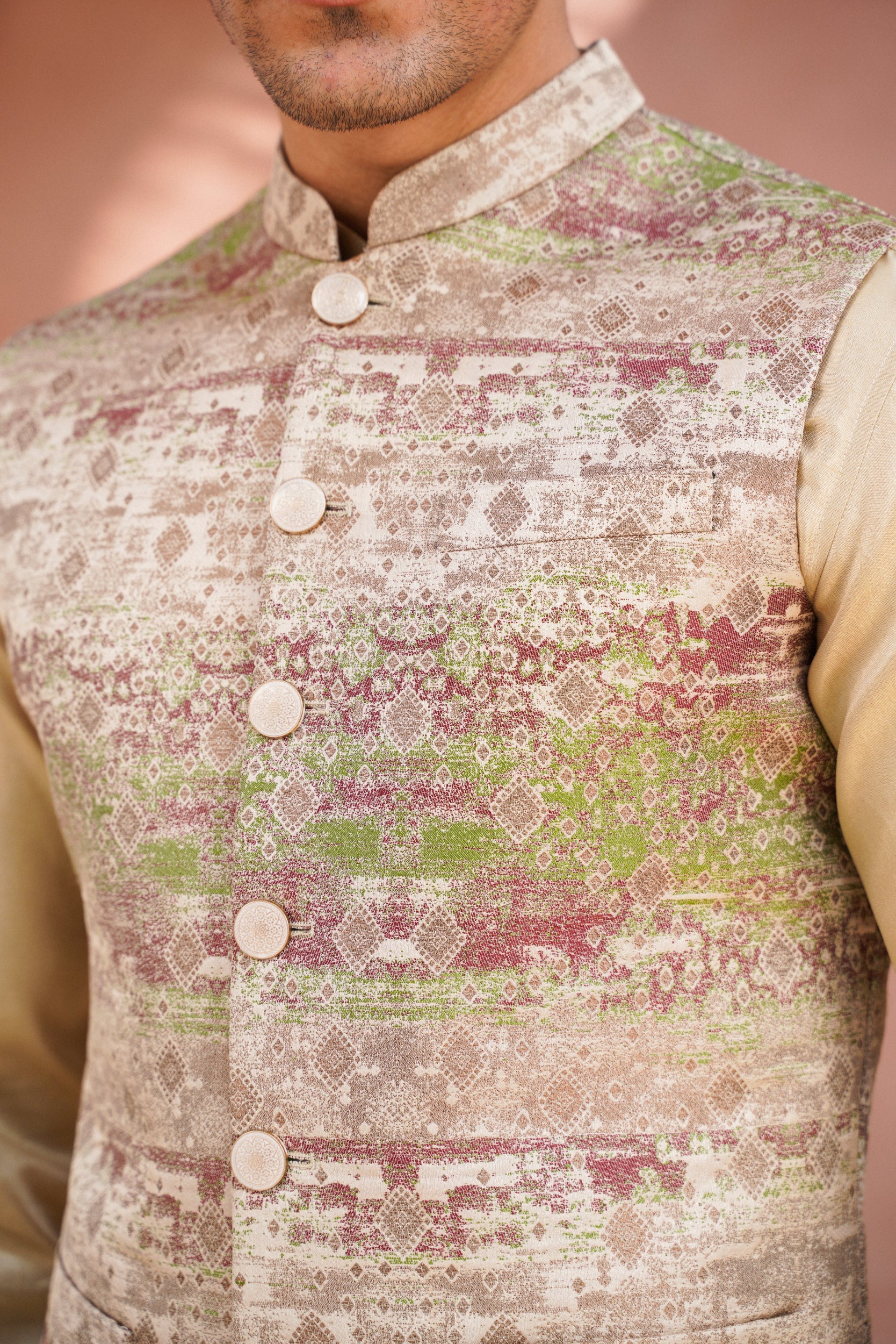 Green geometric patterned  waistcoat