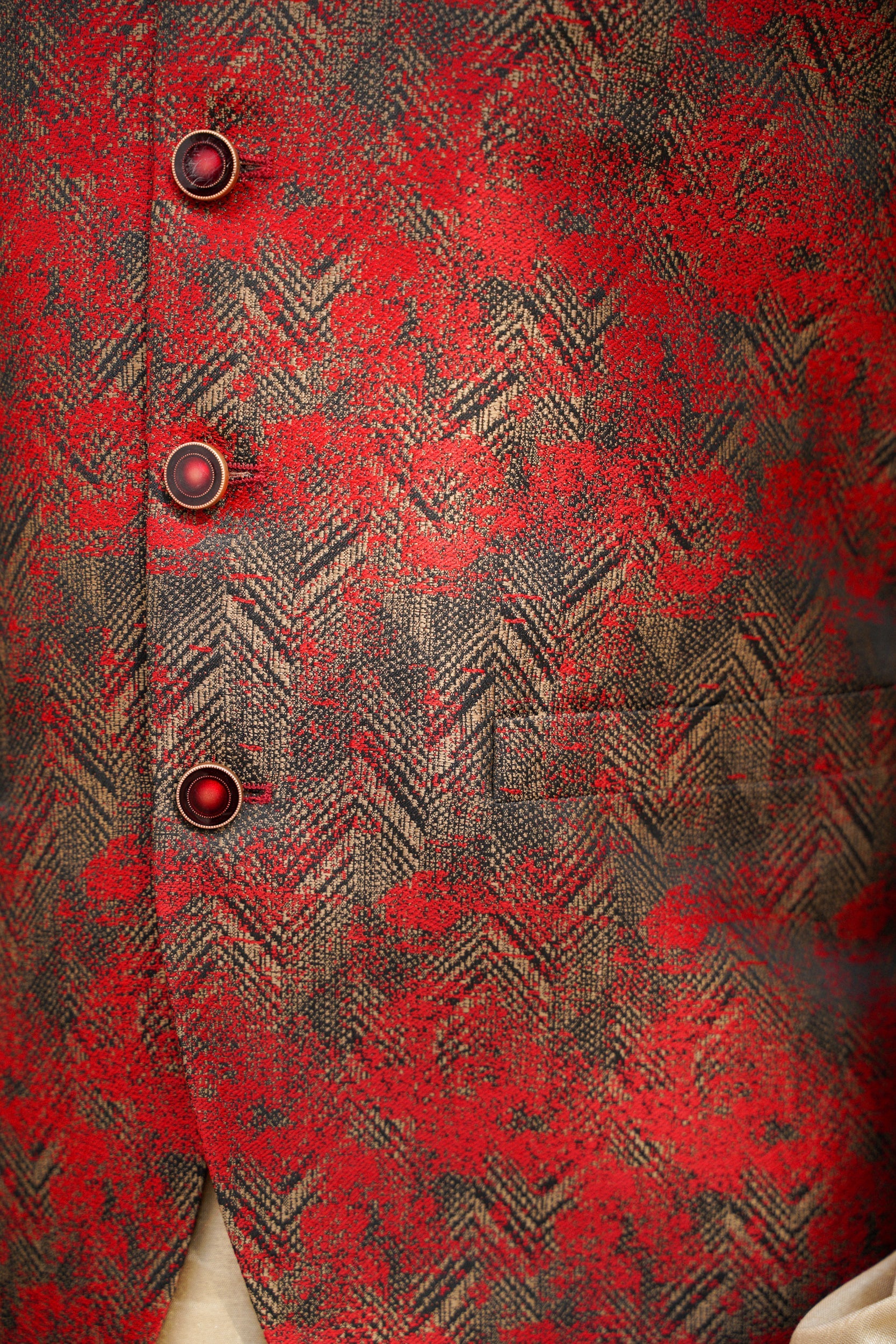 Embellished ban gary red printed waistcoat