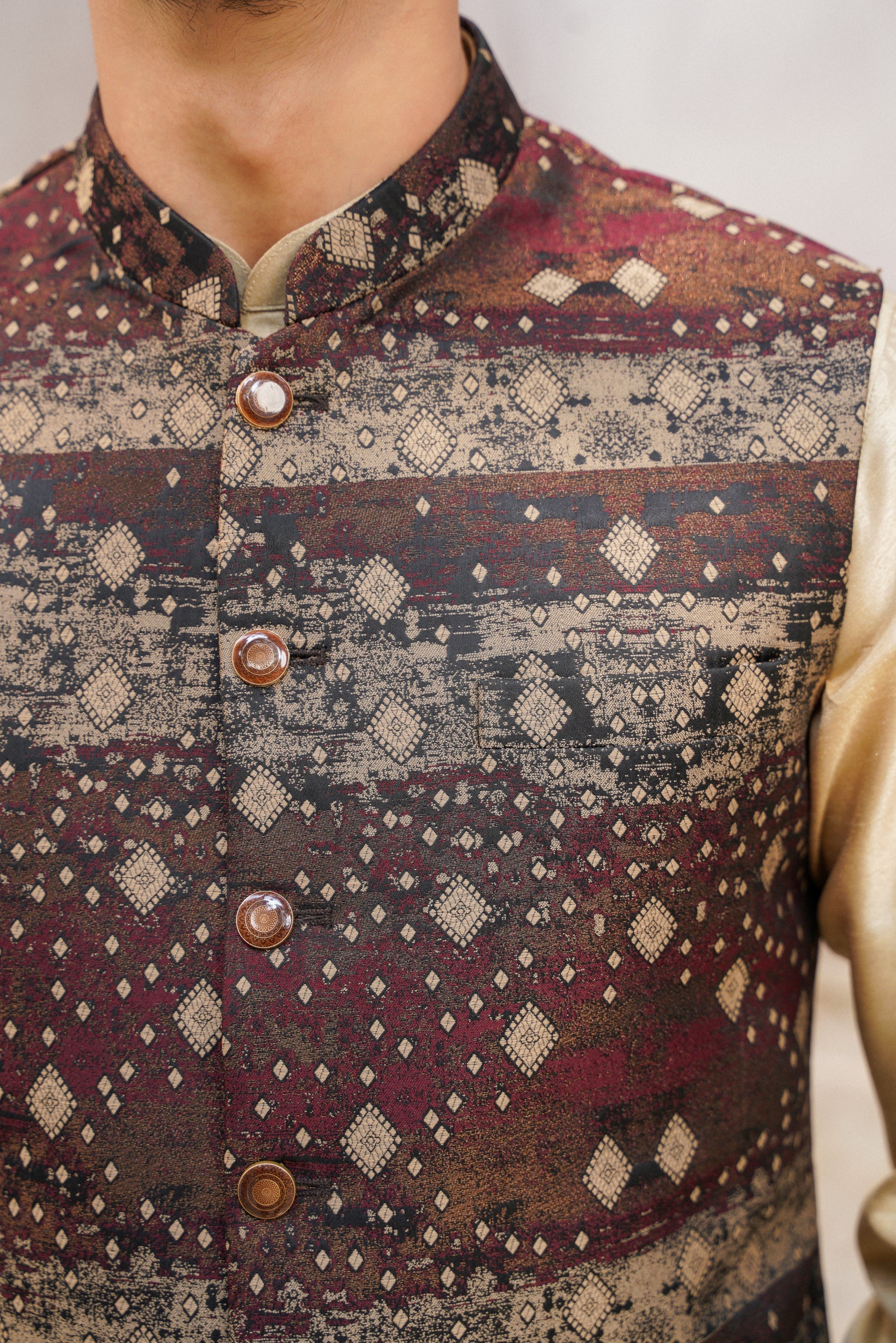 Maroon green checkered Printed waistcoat