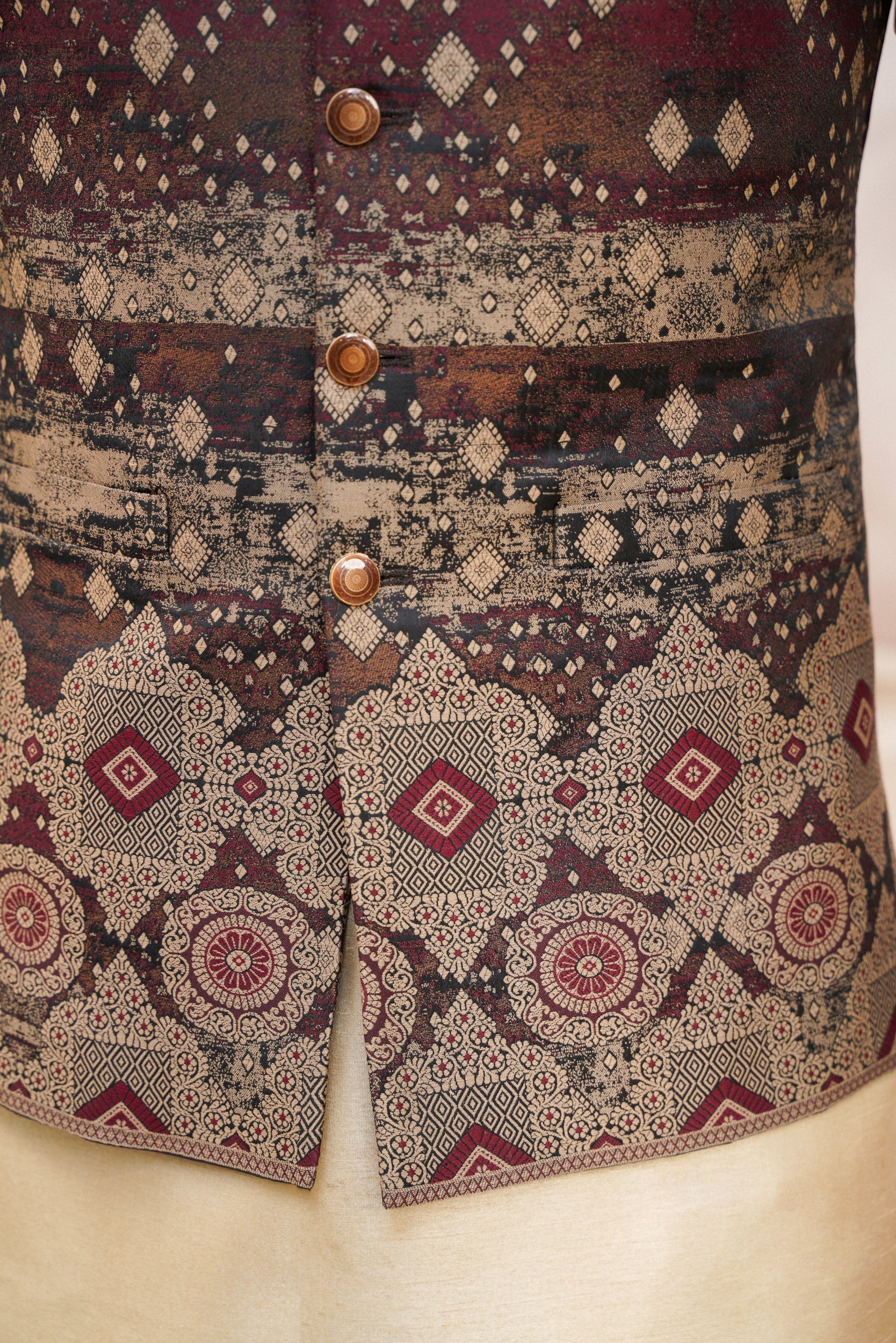 Maroon green checkered Printed waistcoat