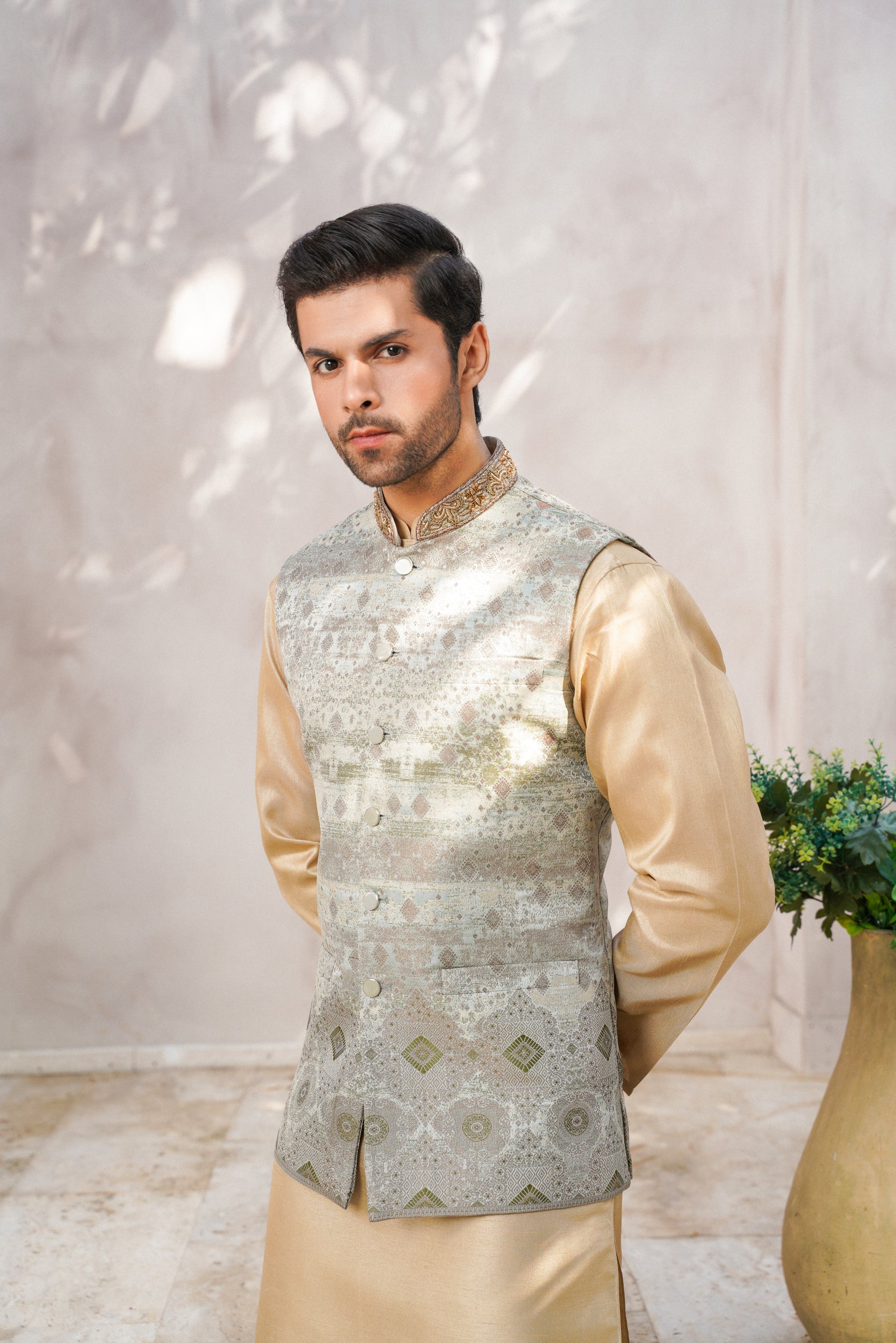 Lead embellished ban printed waistcoat