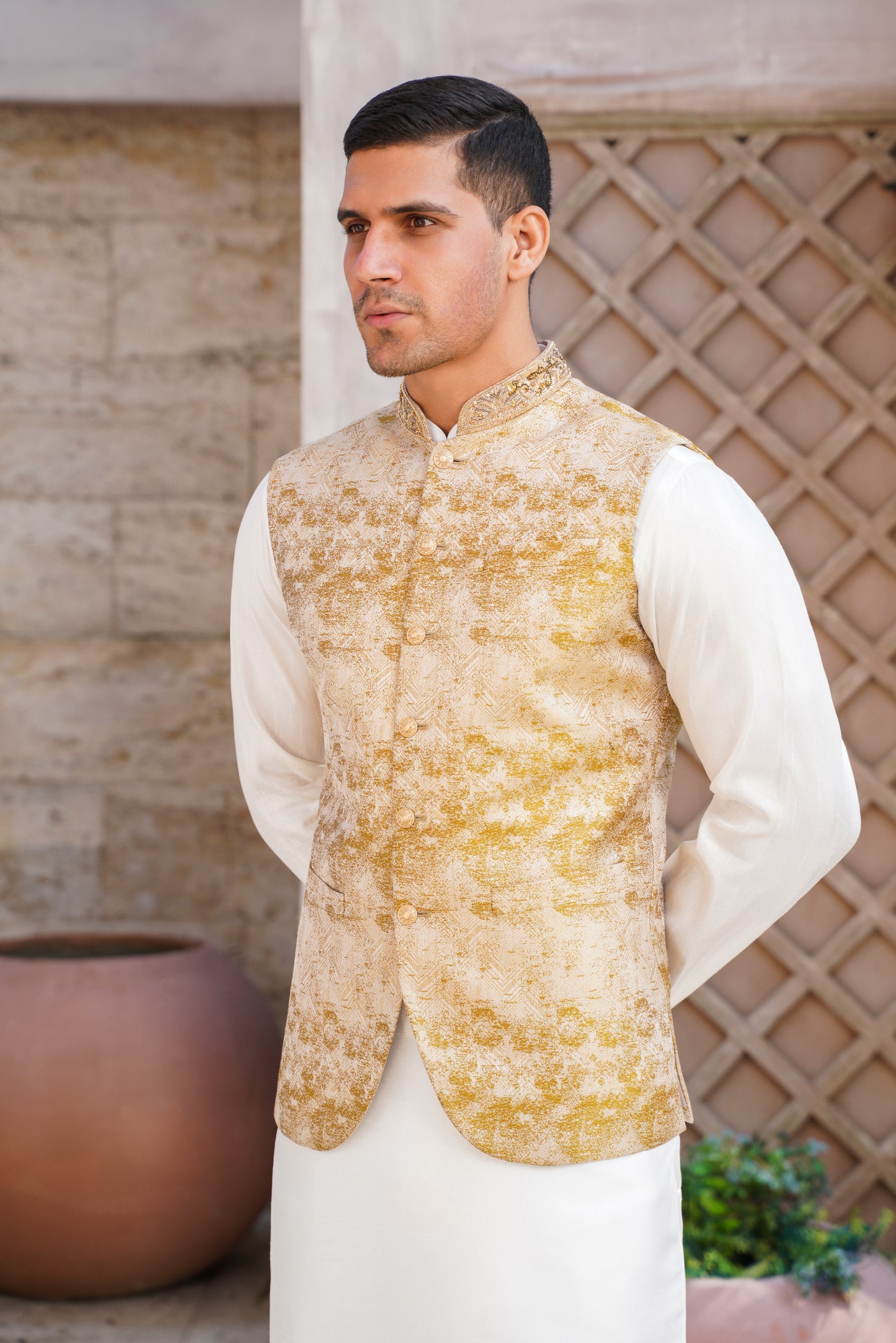 Embellished ban golden  waistcoat