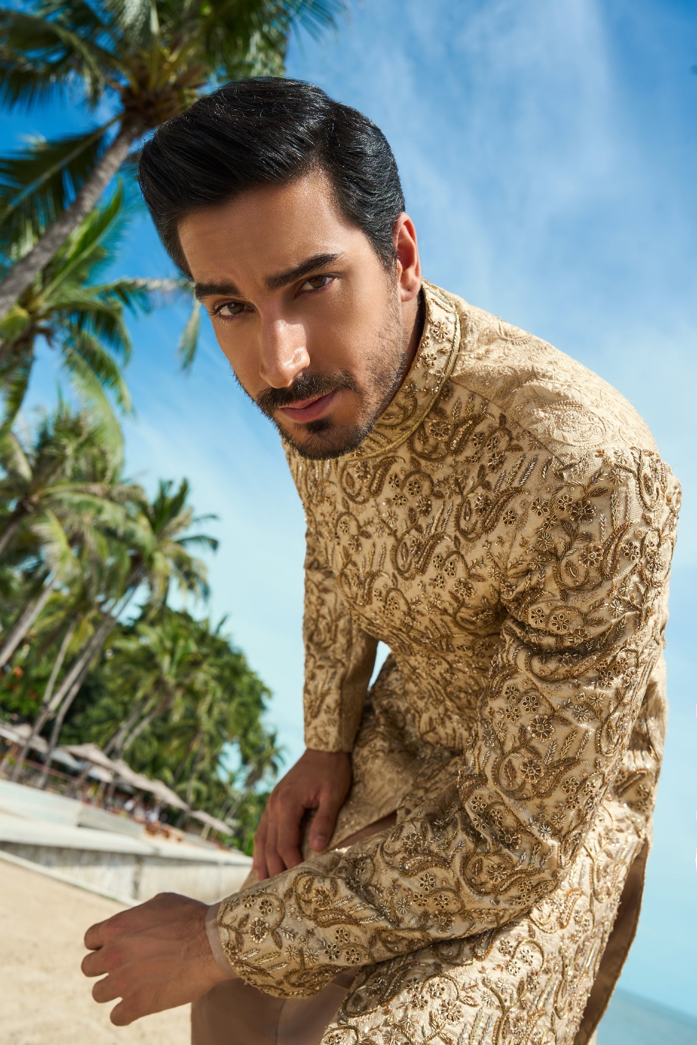 Regal Tide Embroidered Sherwani Ensemble with turban