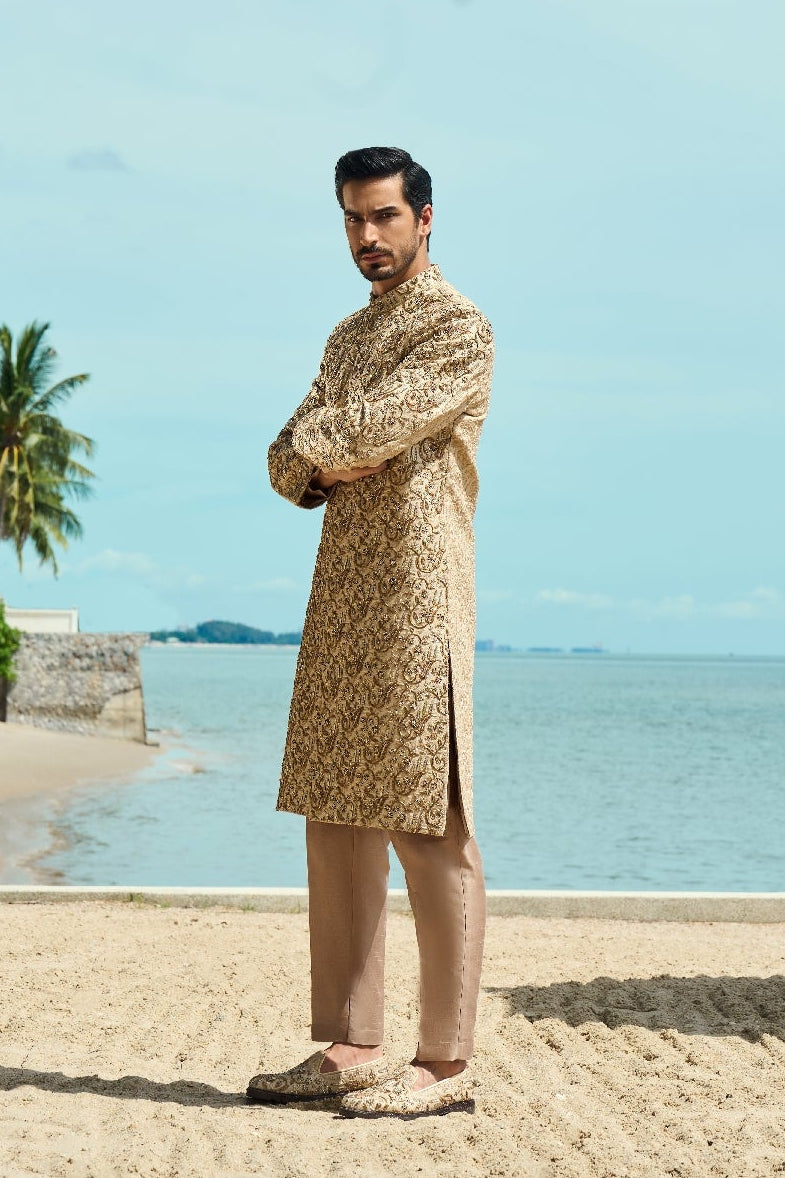 Regal Tide Embroidered Sherwani Ensemble with turban