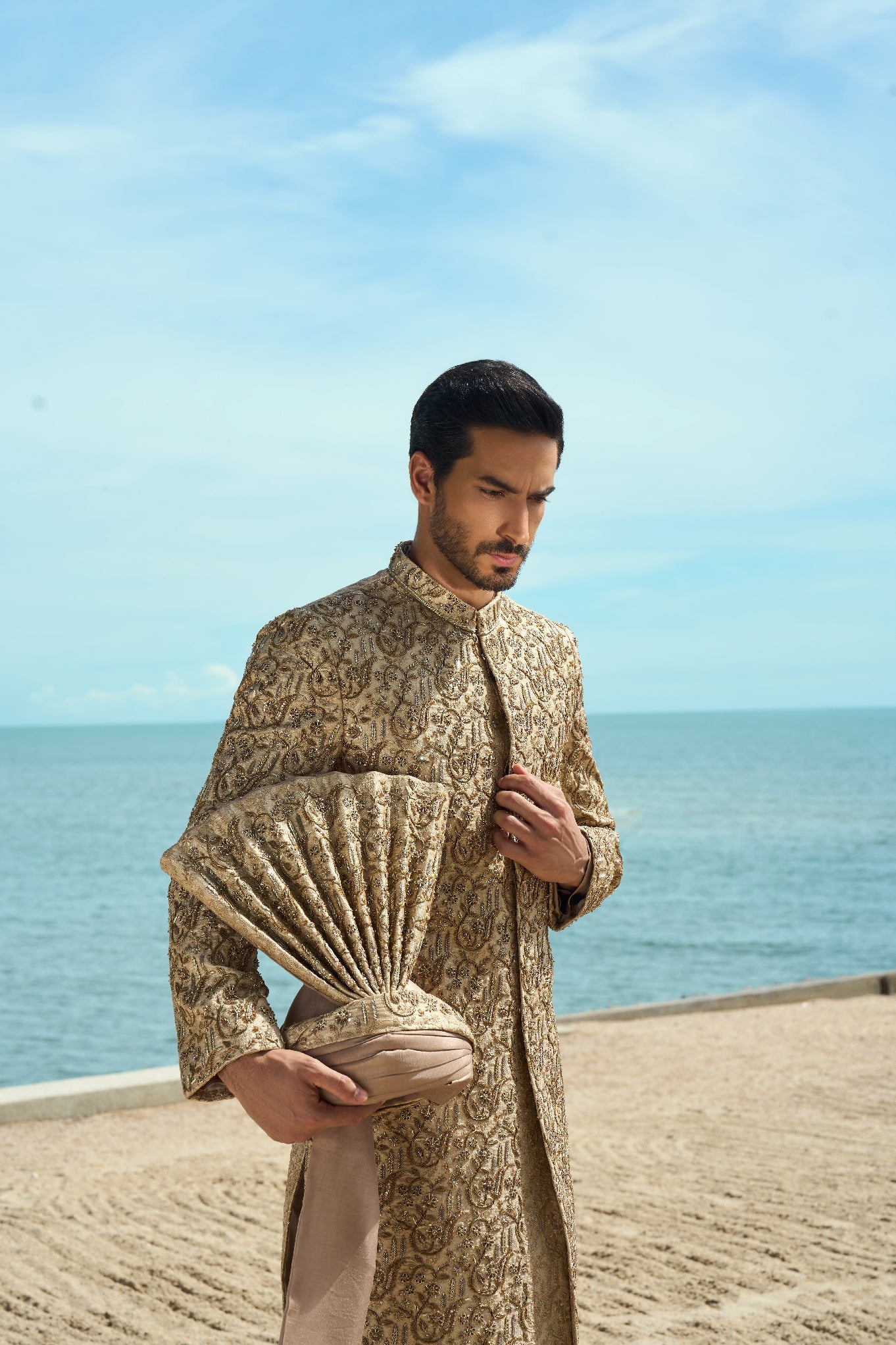 Regal Tide Embroidered Sherwani Ensemble with turban