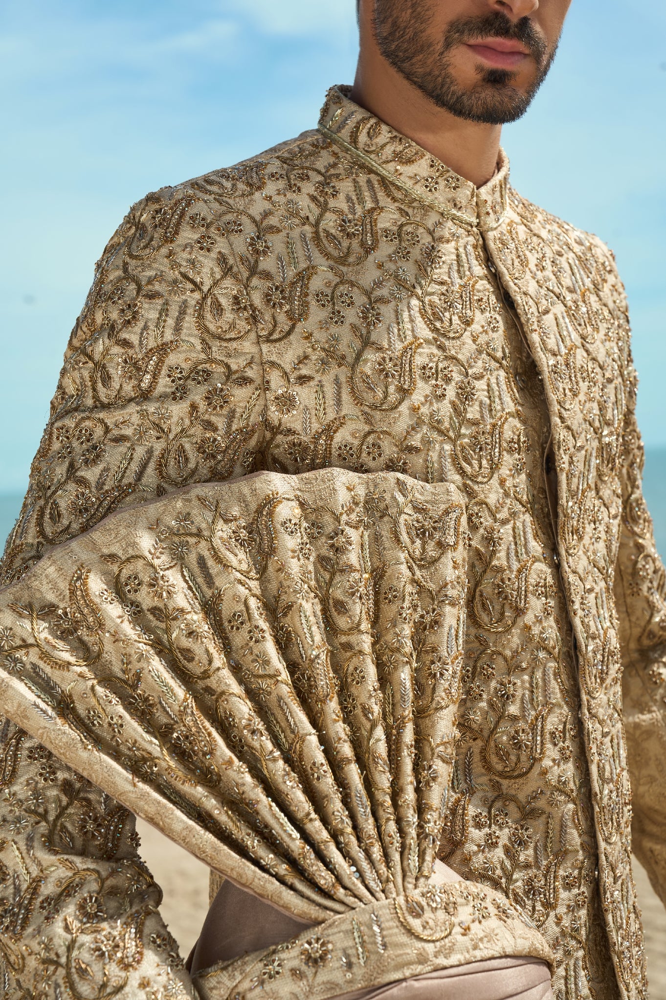 Regal Tide Embroidered Sherwani Ensemble with turban