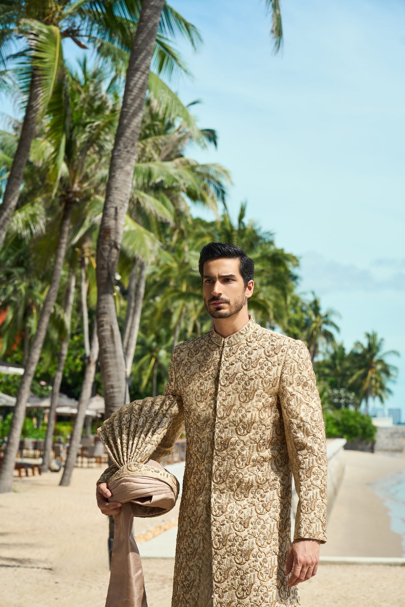 Regal Tide Embroidered Sherwani Ensemble with turban